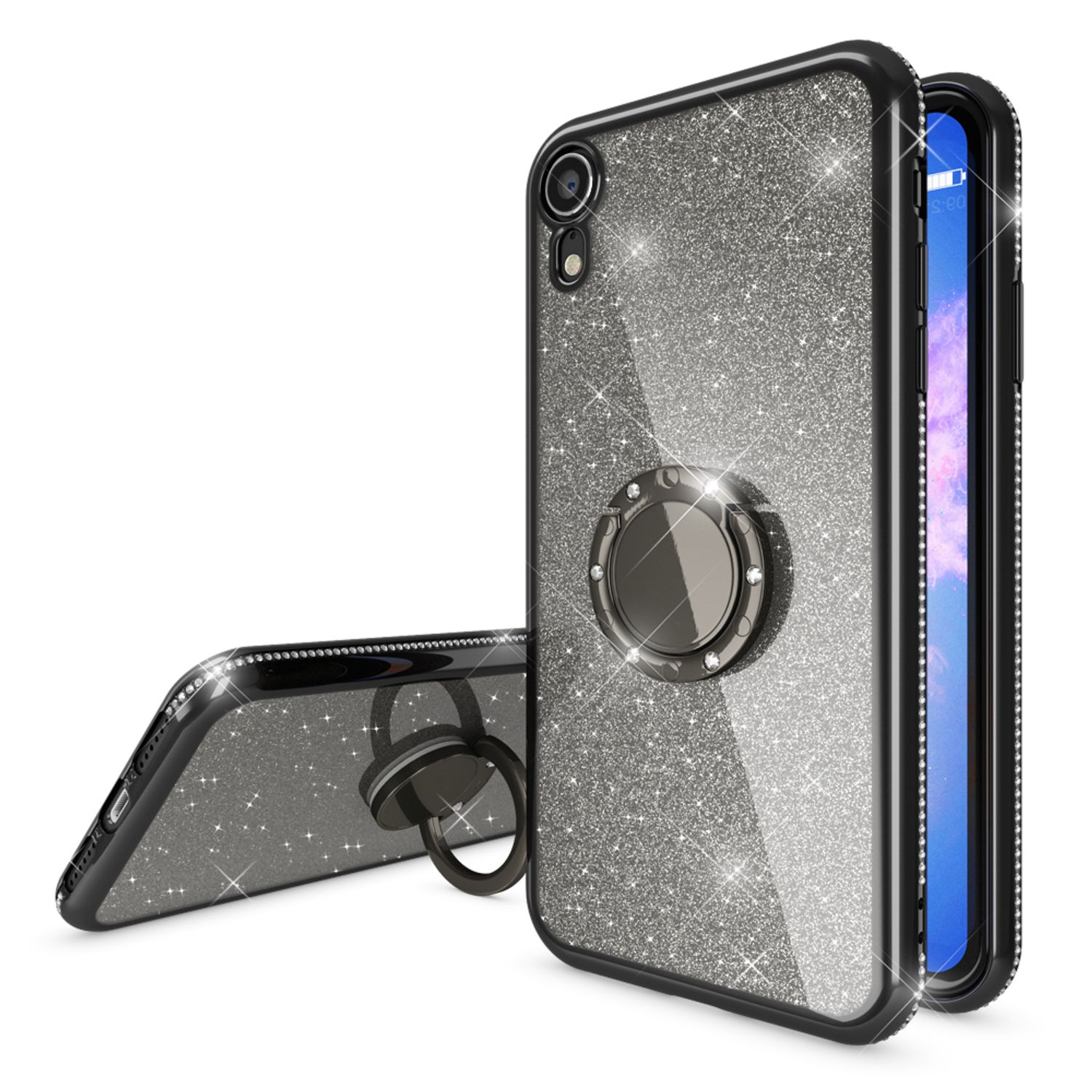 NALIA Ring Hülle für Apple iPhone XR, Glitzer Handy Hülle Silikon Cover Case NALIA