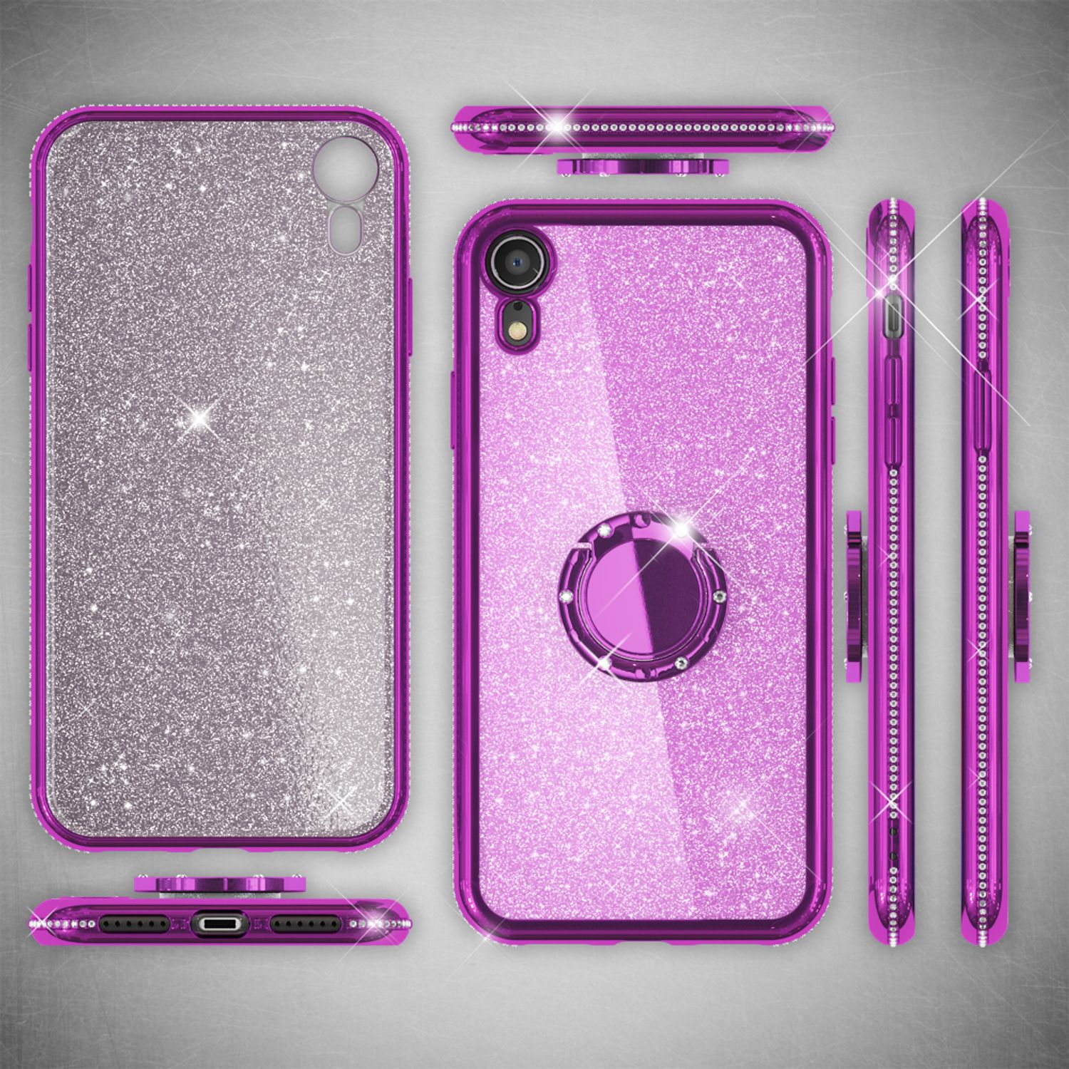 NALIA Ring Hülle für Apple iPhone XR, Glitzer Handy Hülle Silikon Cover Case NALIA