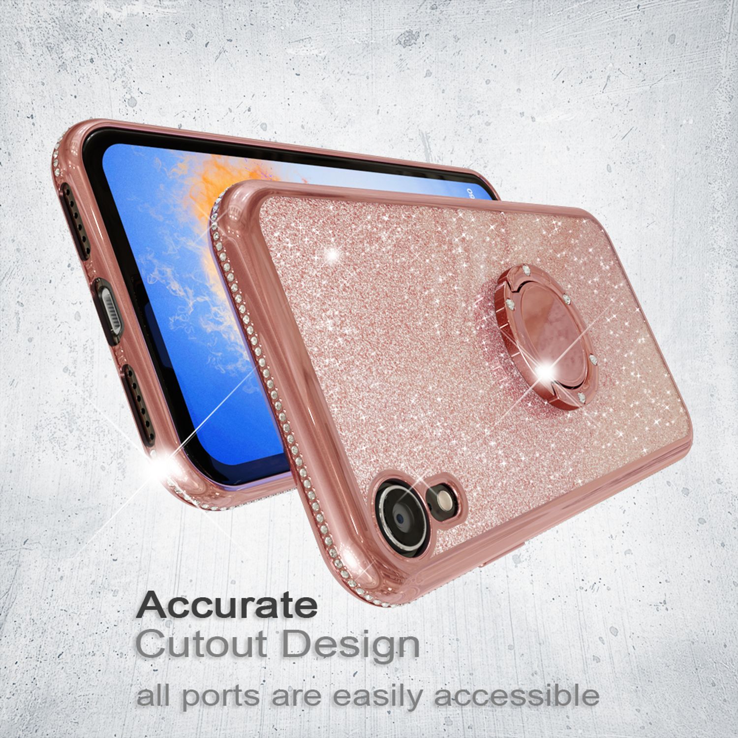 NALIA Ring Hülle für Apple iPhone XR, Glitzer Handy Hülle Silikon Cover Case NALIA