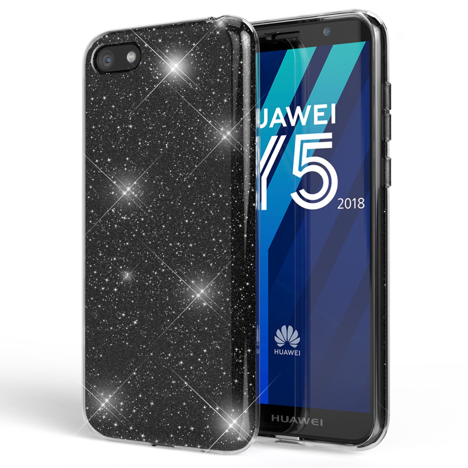 NALIA Handyhülle kompatibel mit Huawei Y5 2018, Glitzer Case Back Bling Cover NALIA Protective Hülle