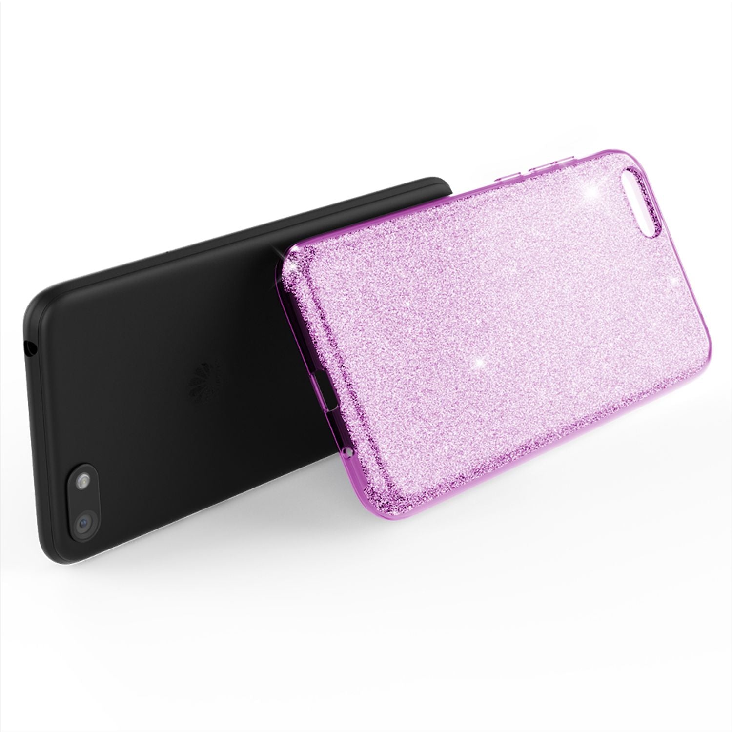 NALIA Handyhülle kompatibel mit Huawei Y5 2018, Glitzer Case Back Bling Cover Lila NALIA Protective Hülle