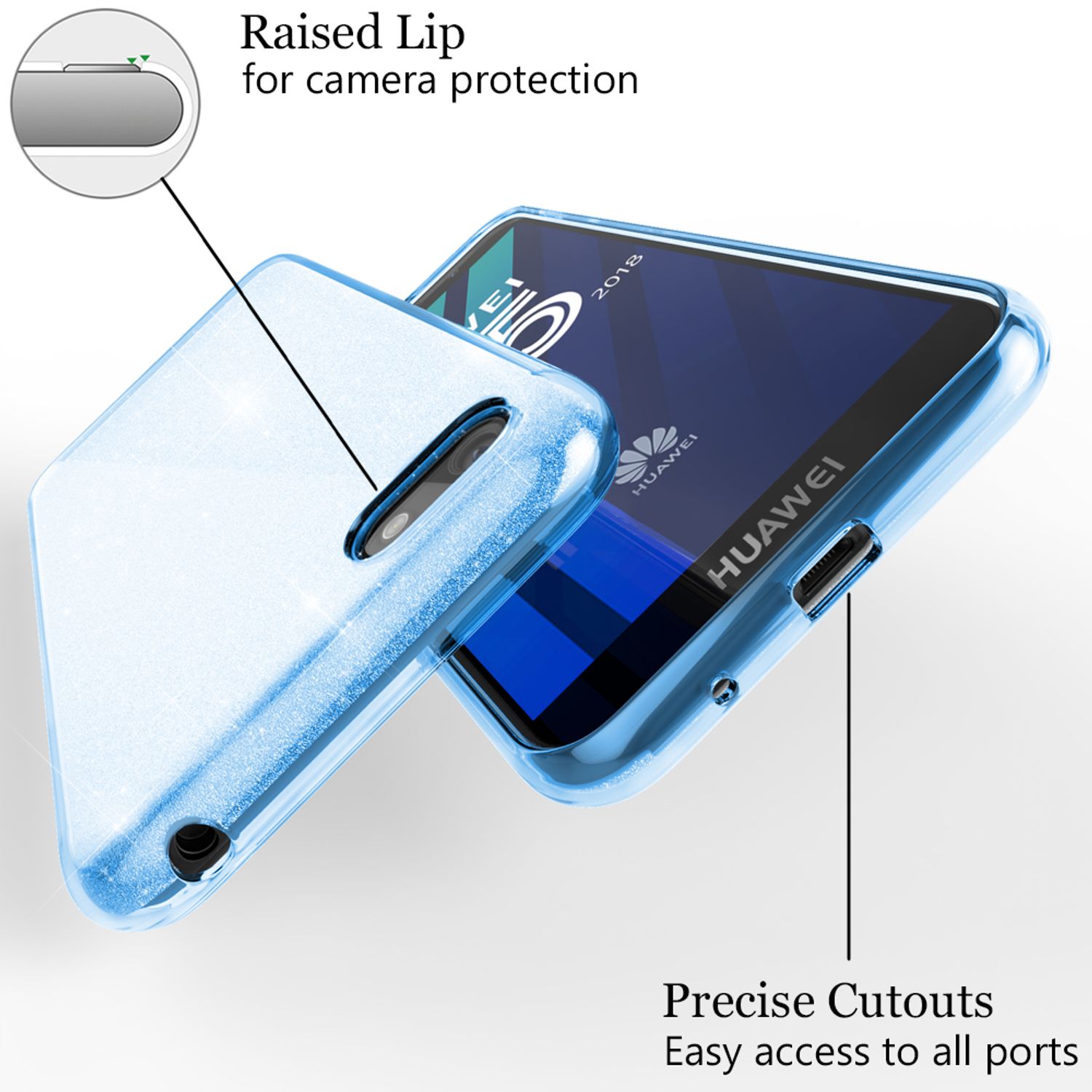 NALIA Handyhülle kompatibel mit Huawei Y5 2018, Glitzer Case Back Bling Cover Lila NALIA Protective Hülle