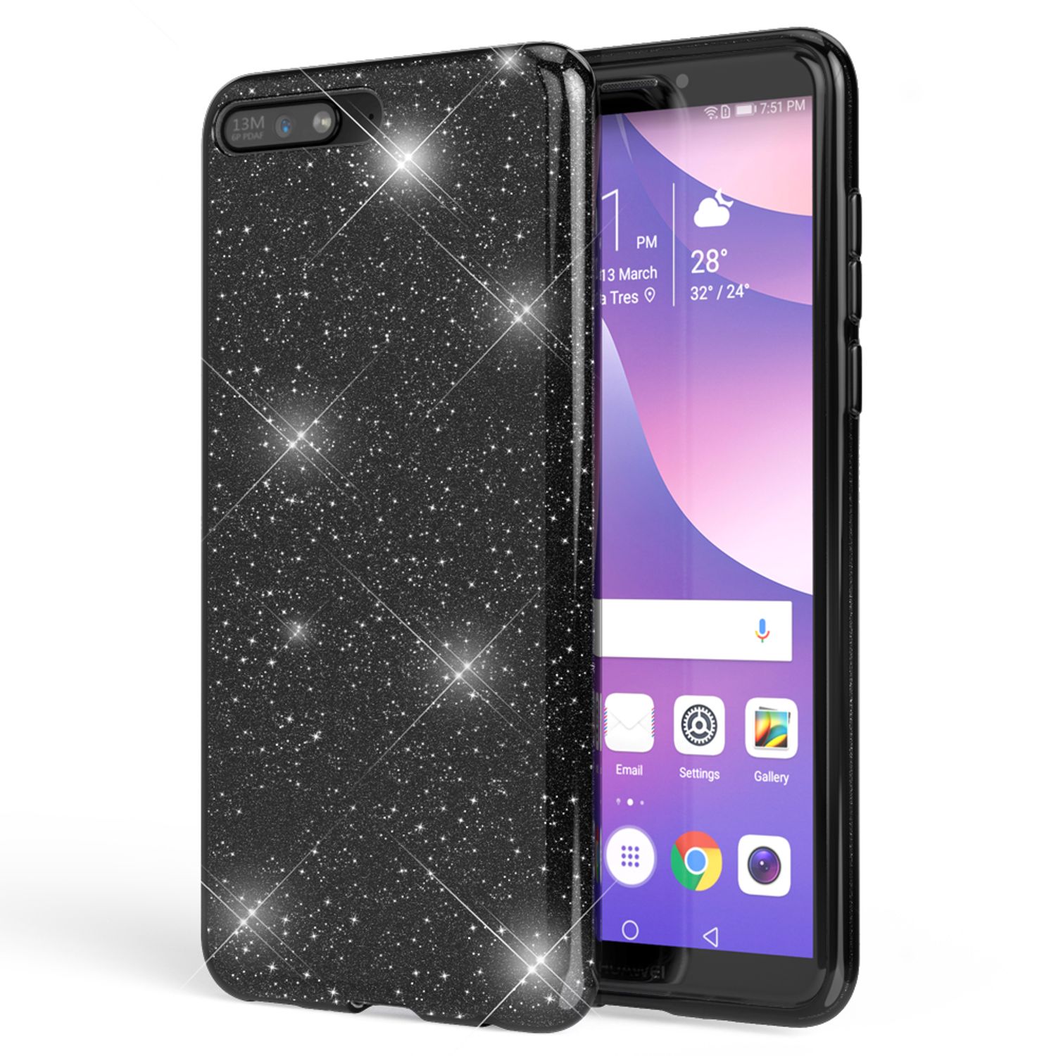 NALIA Handyhülle kompatibel mit Huawei Y6 2018, Glitzer Silikon Case Back Cover Schwarz NALIA Protective Hülle