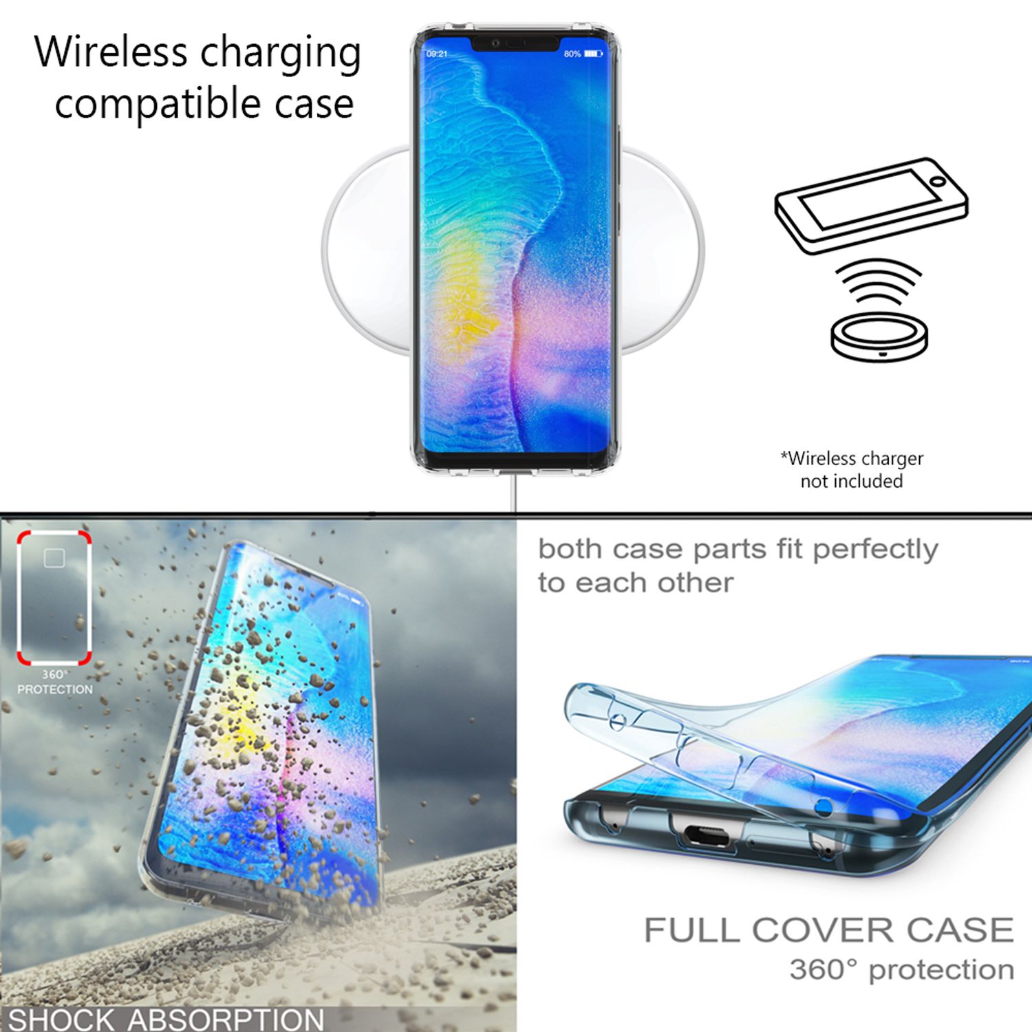 NALIA 360 Grad Handy-Hülle für Huawei Mate20 Pro, Rundum Doppel-Schutz Case Transparent NALIA