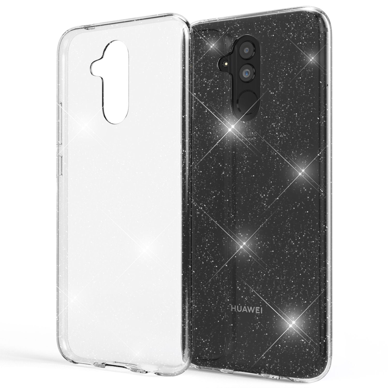 NALIA Glitter Hülle kompatibel mit Huawei Mate20 Lite Glitzer Silikon Case Cover Transparent NALIA Transparente Hülle