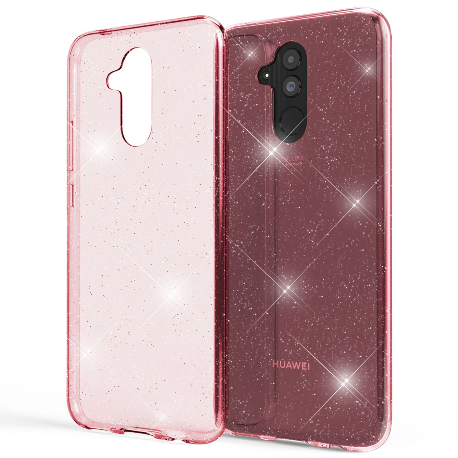 NALIA Glitter Hülle kompatibel mit Huawei Mate20 Lite Glitzer Silikon Case Cover Pink NALIA Transparente Hülle