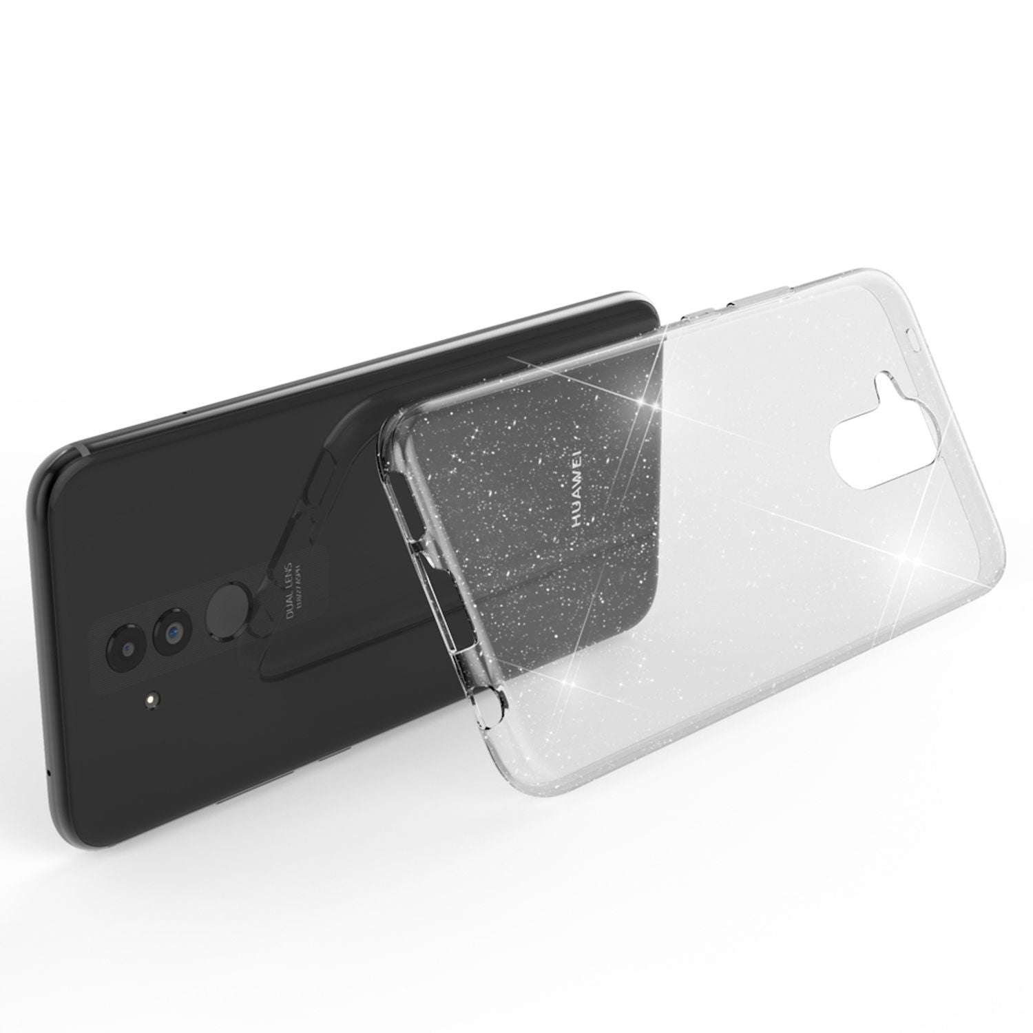 NALIA Glitter Hülle kompatibel mit Huawei Mate20 Lite Glitzer Silikon Case Cover Transparent NALIA Transparente Hülle