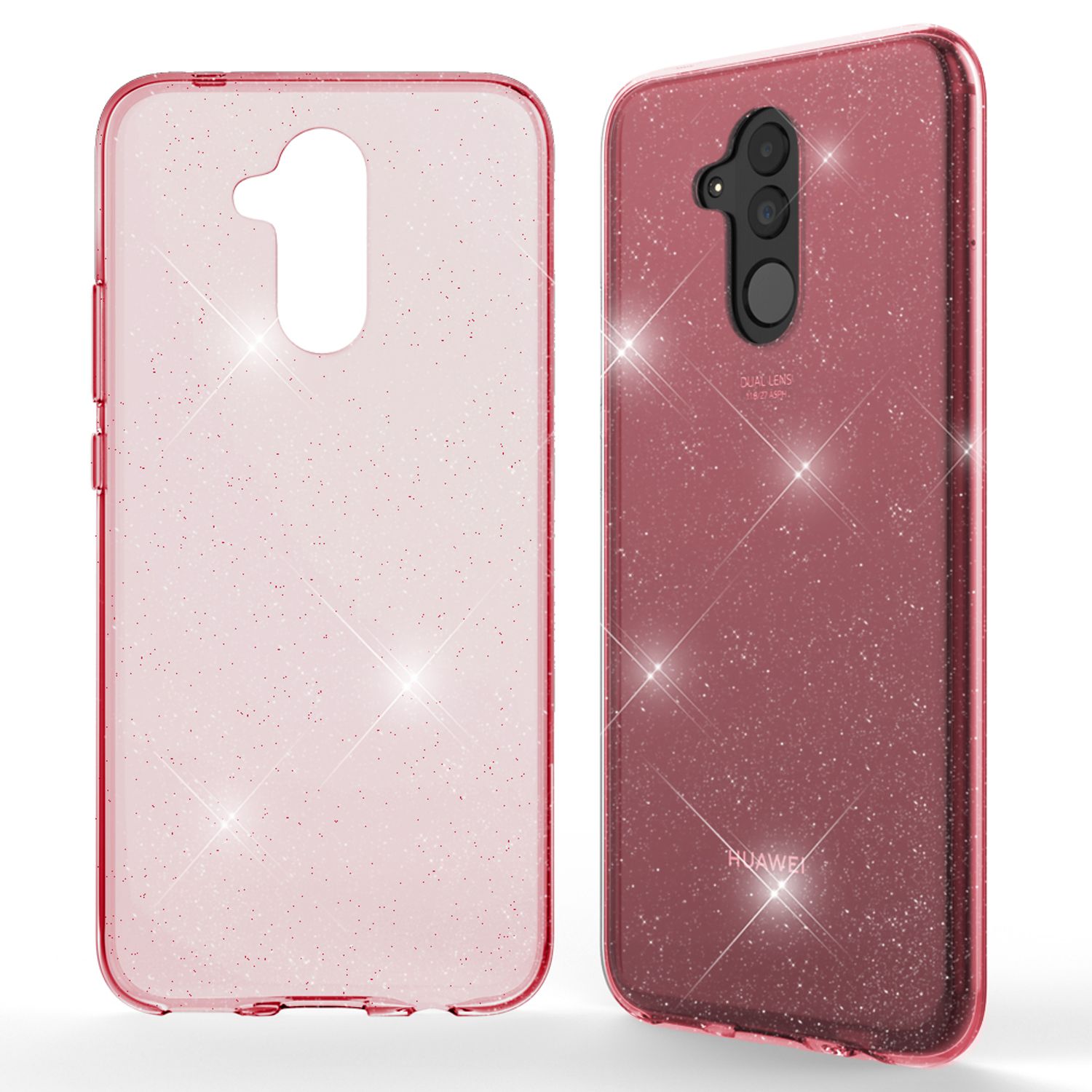 NALIA Glitter Hülle kompatibel mit Huawei Mate20 Lite Glitzer Silikon Case Cover Pink NALIA Transparente Hülle