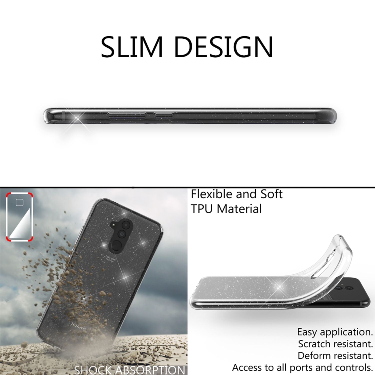 NALIA Glitter Hülle kompatibel mit Huawei Mate20 Lite Glitzer Silikon Case Cover Pink NALIA Transparente Hülle