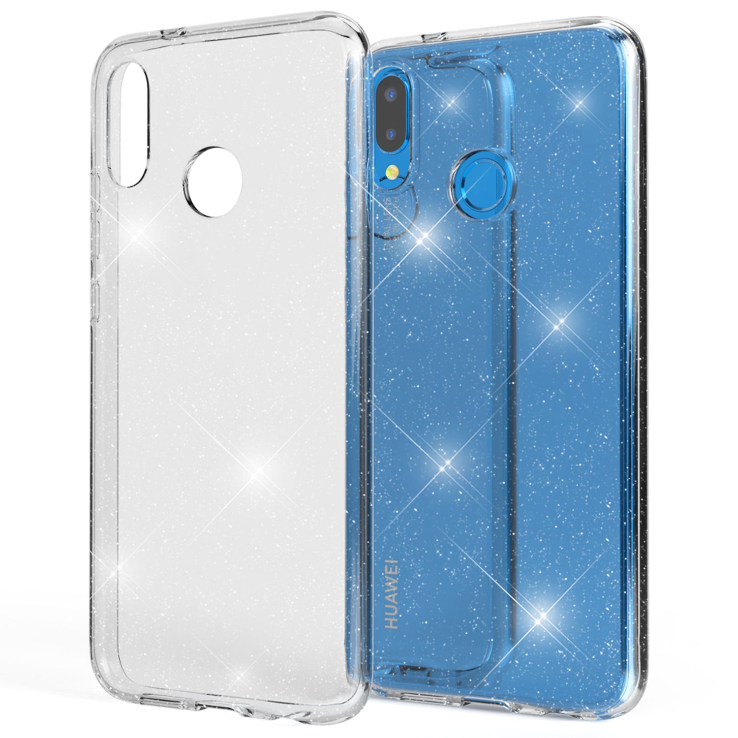 NALIA Glitter Hülle kompatibel mit Huawei P20 Lite Glitzer Handyhülle Case Cover NALIA Transparente Hülle