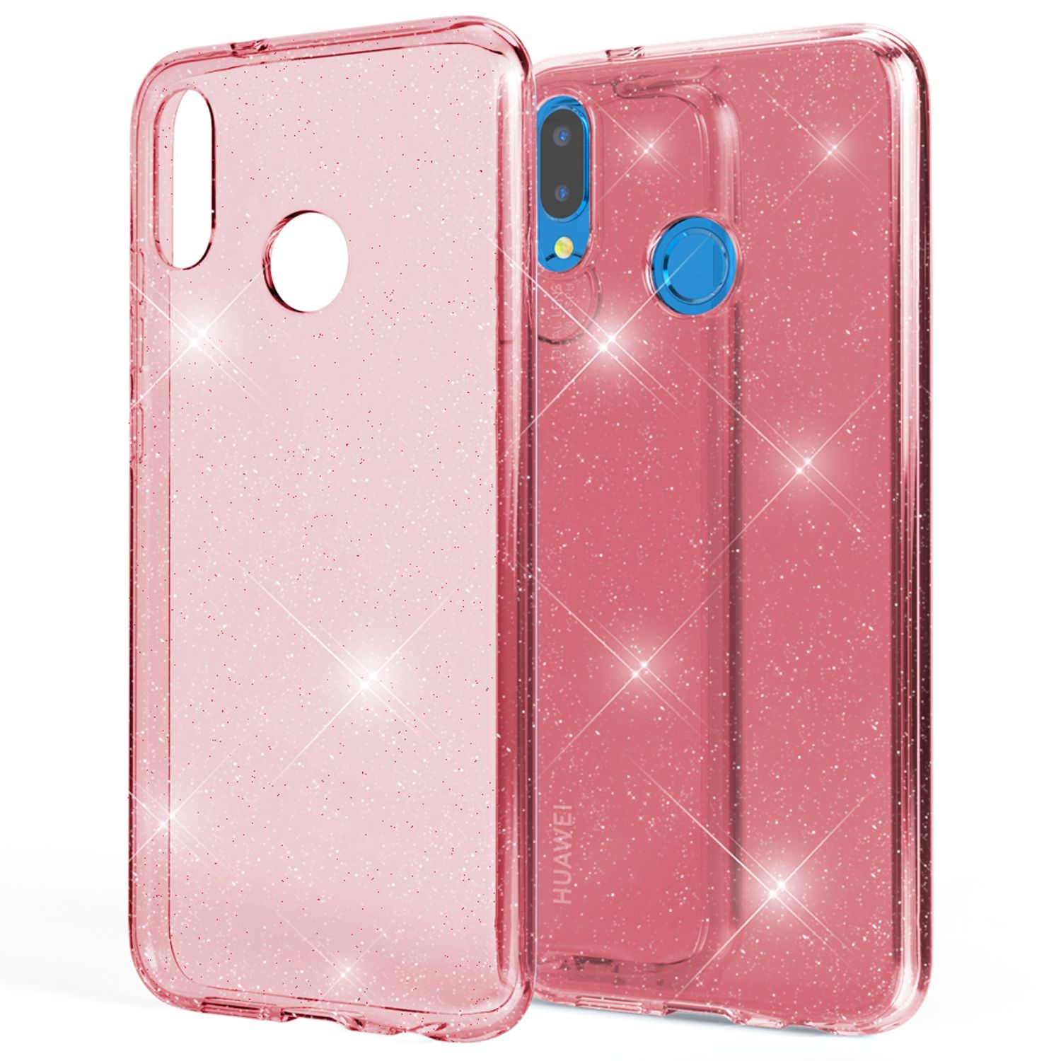NALIA Glitter Hülle kompatibel mit Huawei P20 Lite Glitzer Handyhülle Case Cover Pink NALIA Transparente Hülle