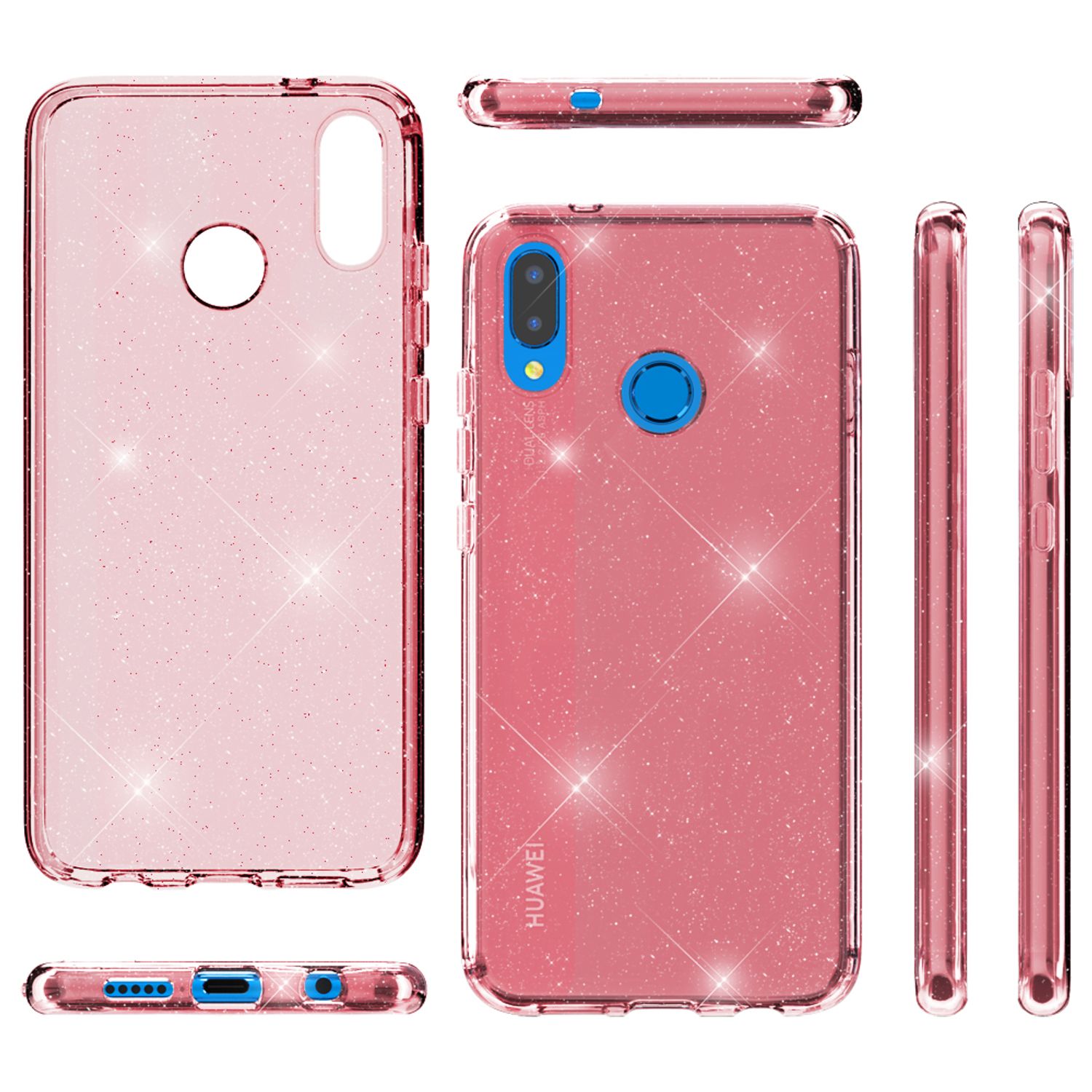 NALIA Glitter Hülle kompatibel mit Huawei P20 Lite Glitzer Handyhülle Case Cover Pink NALIA Transparente Hülle