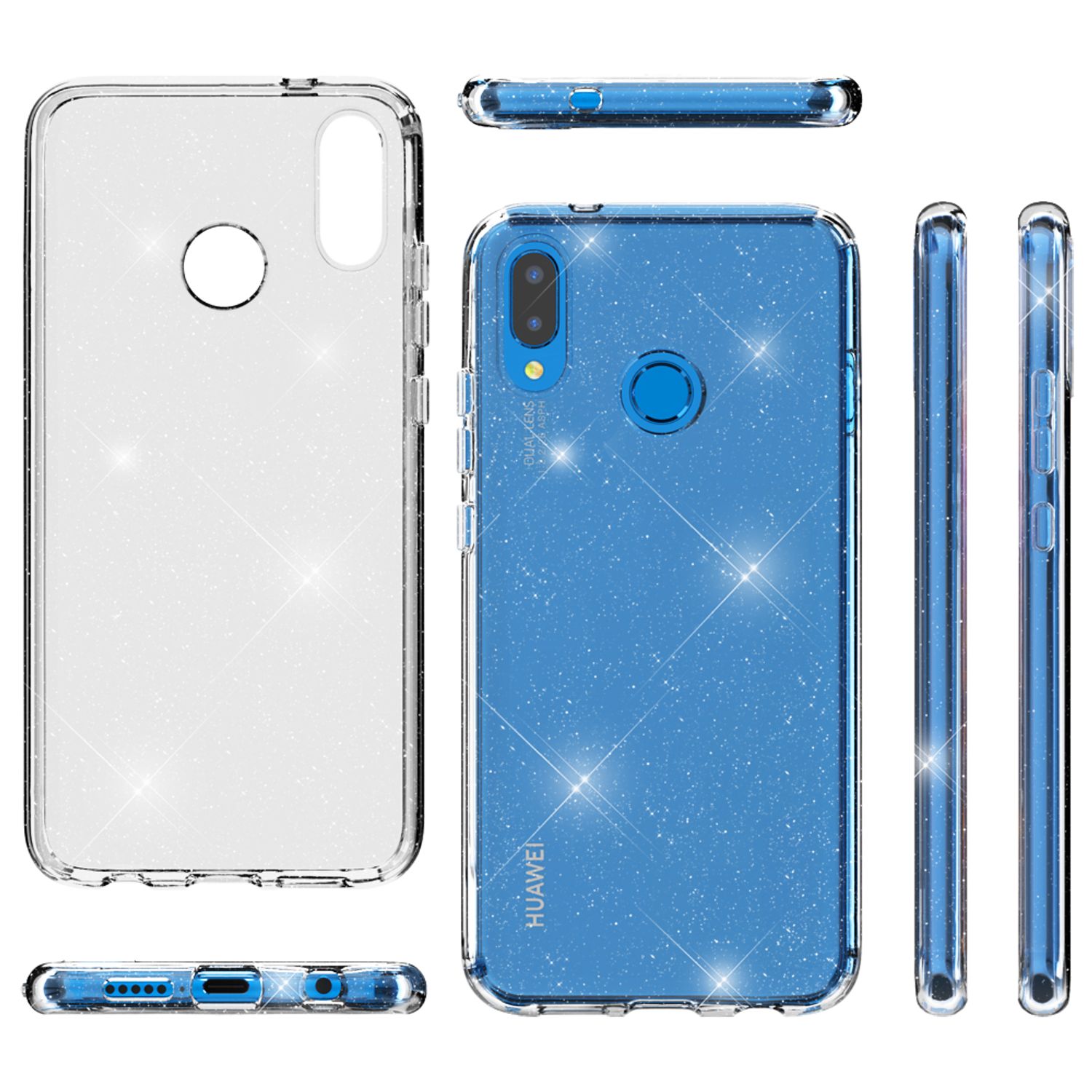 NALIA Glitter Hülle kompatibel mit Huawei P20 Lite Glitzer Handyhülle Case Cover NALIA Transparente Hülle