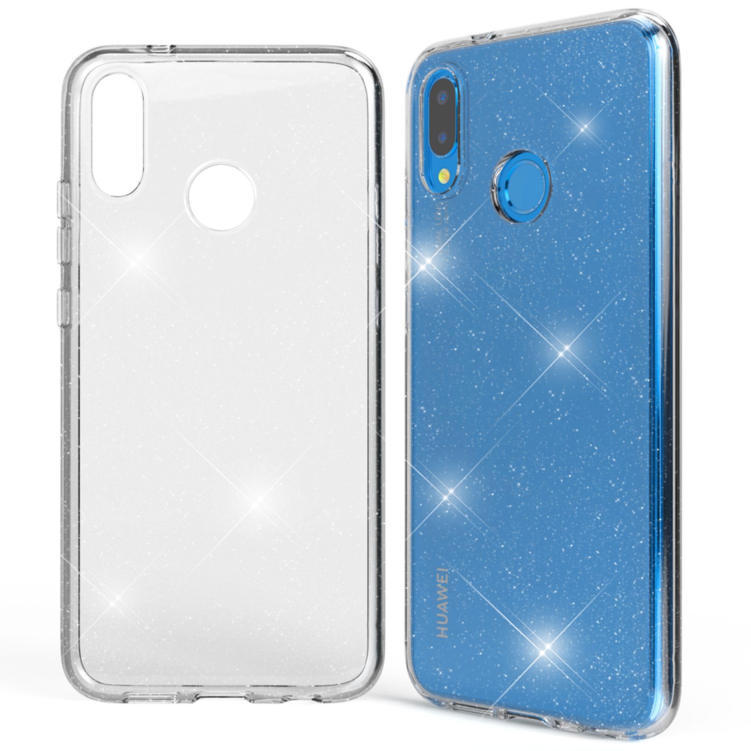 NALIA Glitter Hülle kompatibel mit Huawei P20 Lite Glitzer Handyhülle Case Cover Pink NALIA Transparente Hülle