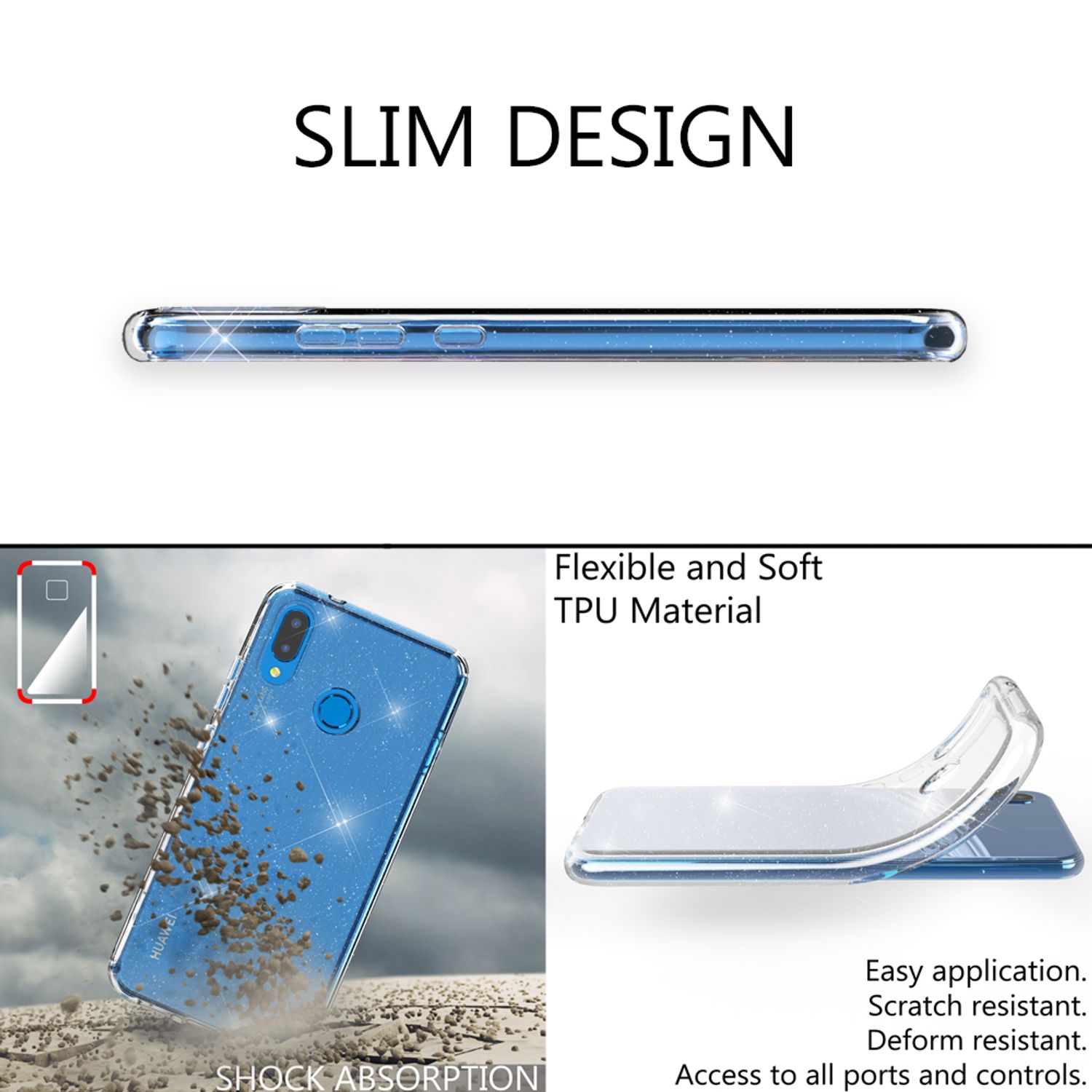 NALIA Glitter Hülle kompatibel mit Huawei P20 Lite Glitzer Handyhülle Case Cover NALIA Transparente Hülle