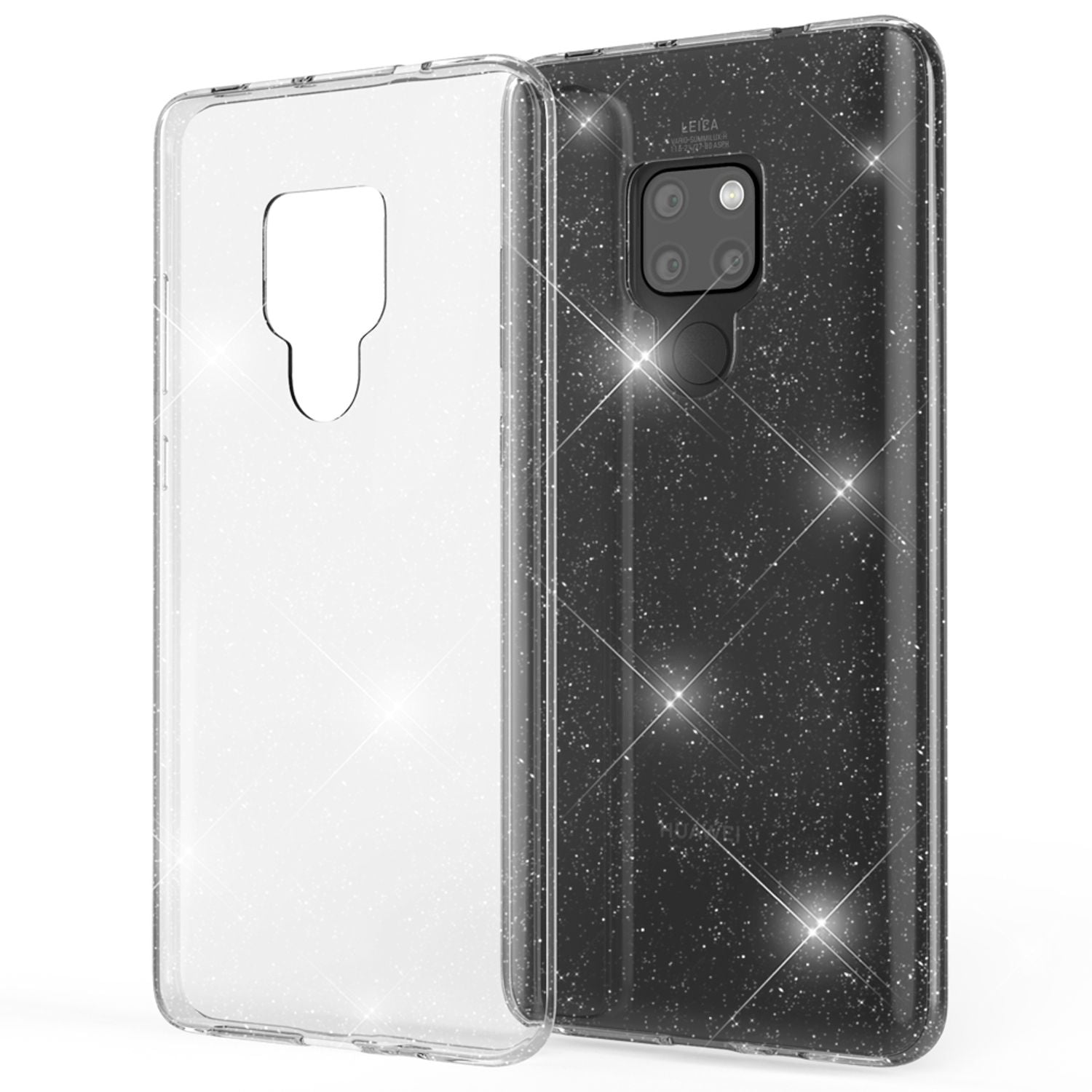 NALIA Glitter Hülle kompatibel mit Huawei Mate20, Glitzer Silikon Case Cover Transparent NALIA Transparente Hülle