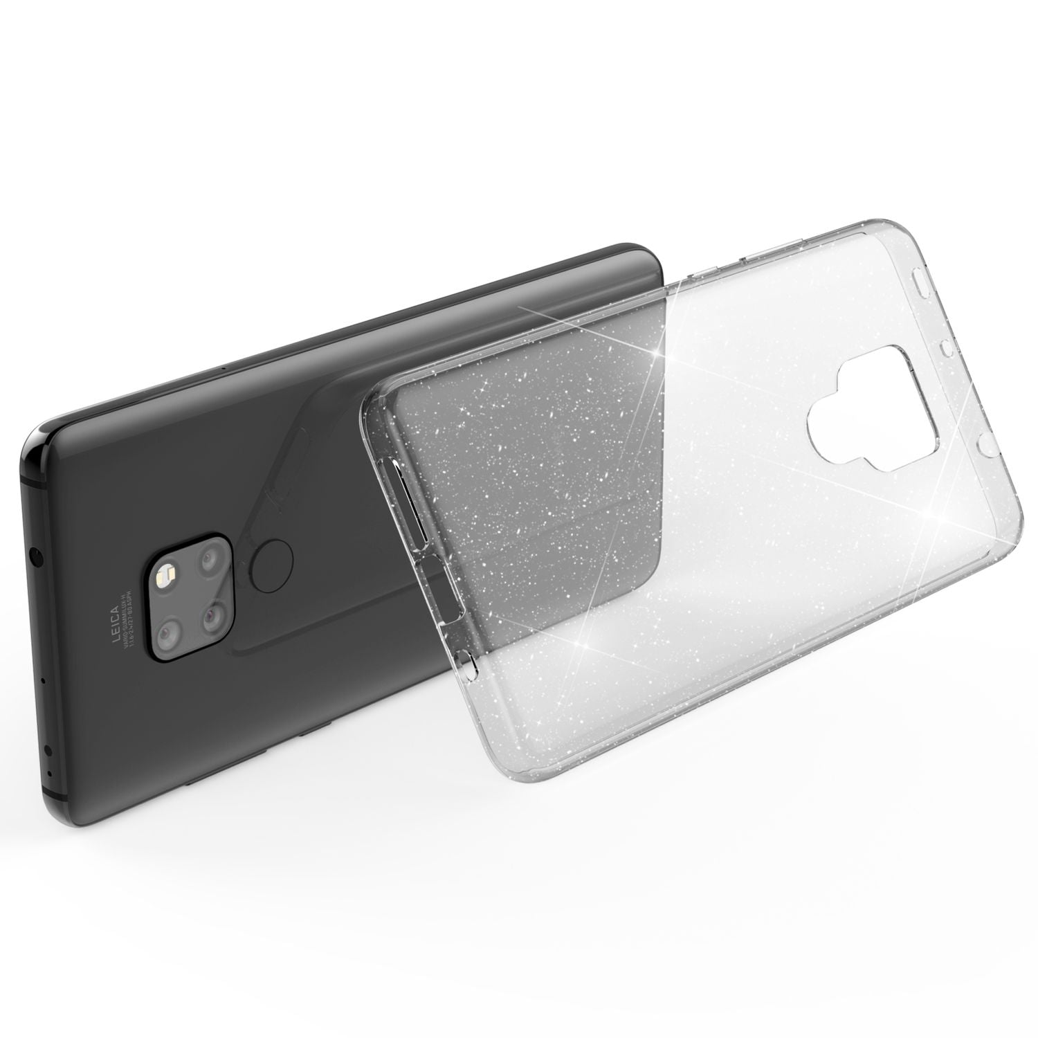 NALIA Glitter Hülle kompatibel mit Huawei Mate20, Glitzer Silikon Case Cover Transparent NALIA Transparente Hülle