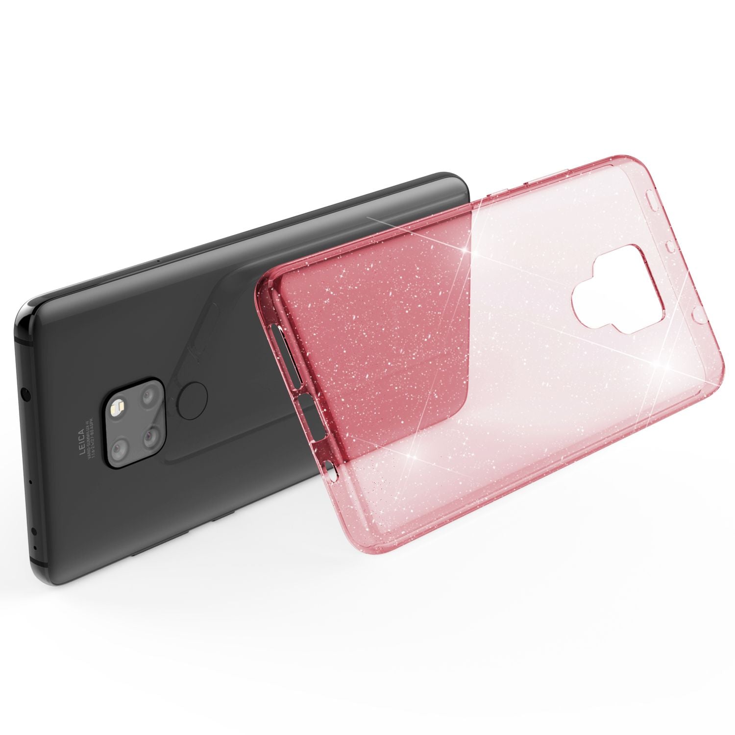 NALIA Glitter Hülle kompatibel mit Huawei Mate20, Glitzer Silikon Case Cover Pink NALIA Transparente Hülle