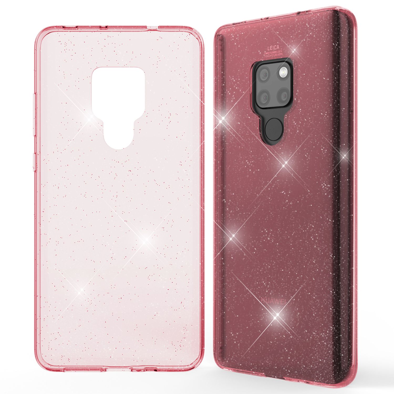 NALIA Glitter Hülle kompatibel mit Huawei Mate20, Glitzer Silikon Case Cover Pink NALIA Transparente Hülle