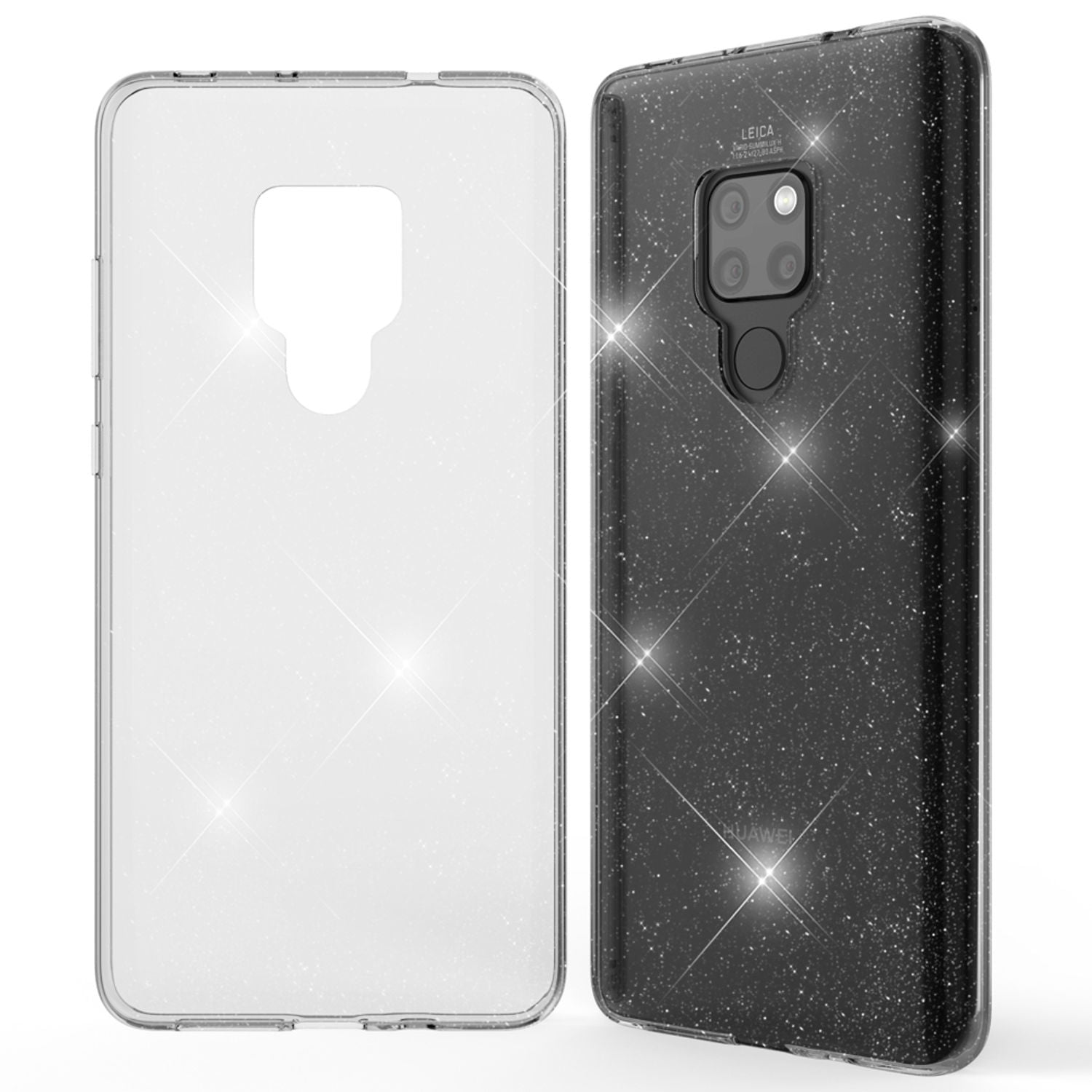 NALIA Glitter Hülle kompatibel mit Huawei Mate20, Glitzer Silikon Case Cover Transparent NALIA Transparente Hülle