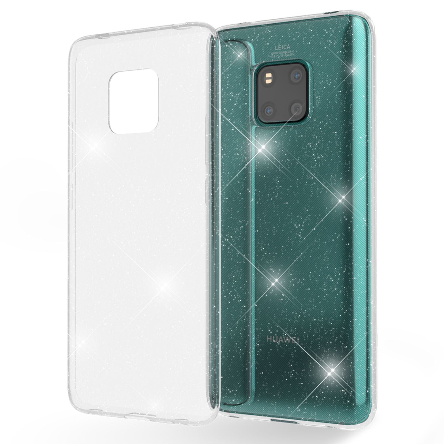 NALIA Glitter Hülle kompatibel mit Huawei Mate20 Pro, Glitzer Handyhülle Case Transparent NALIA Transparente Hülle
