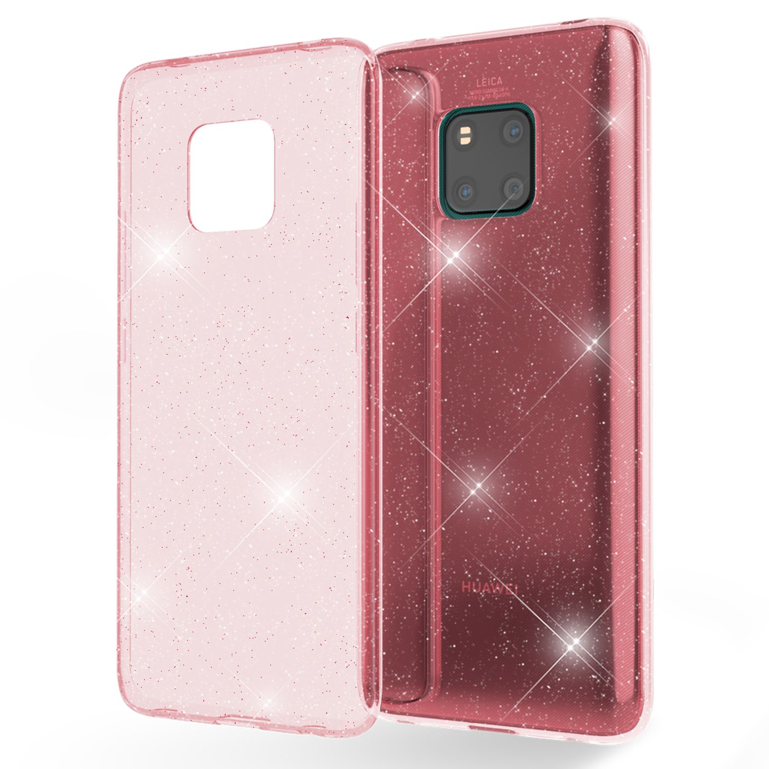 NALIA Glitter Hülle kompatibel mit Huawei Mate20 Pro, Glitzer Handyhülle Case Pink NALIA Transparente Hülle