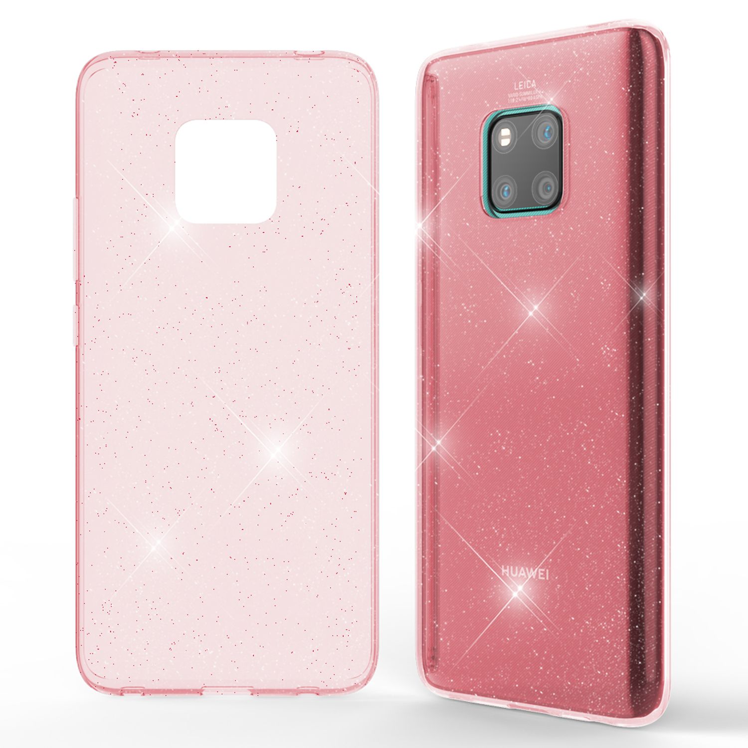 NALIA Glitter Hülle kompatibel mit Huawei Mate20 Pro, Glitzer Handyhülle Case Pink NALIA Transparente Hülle