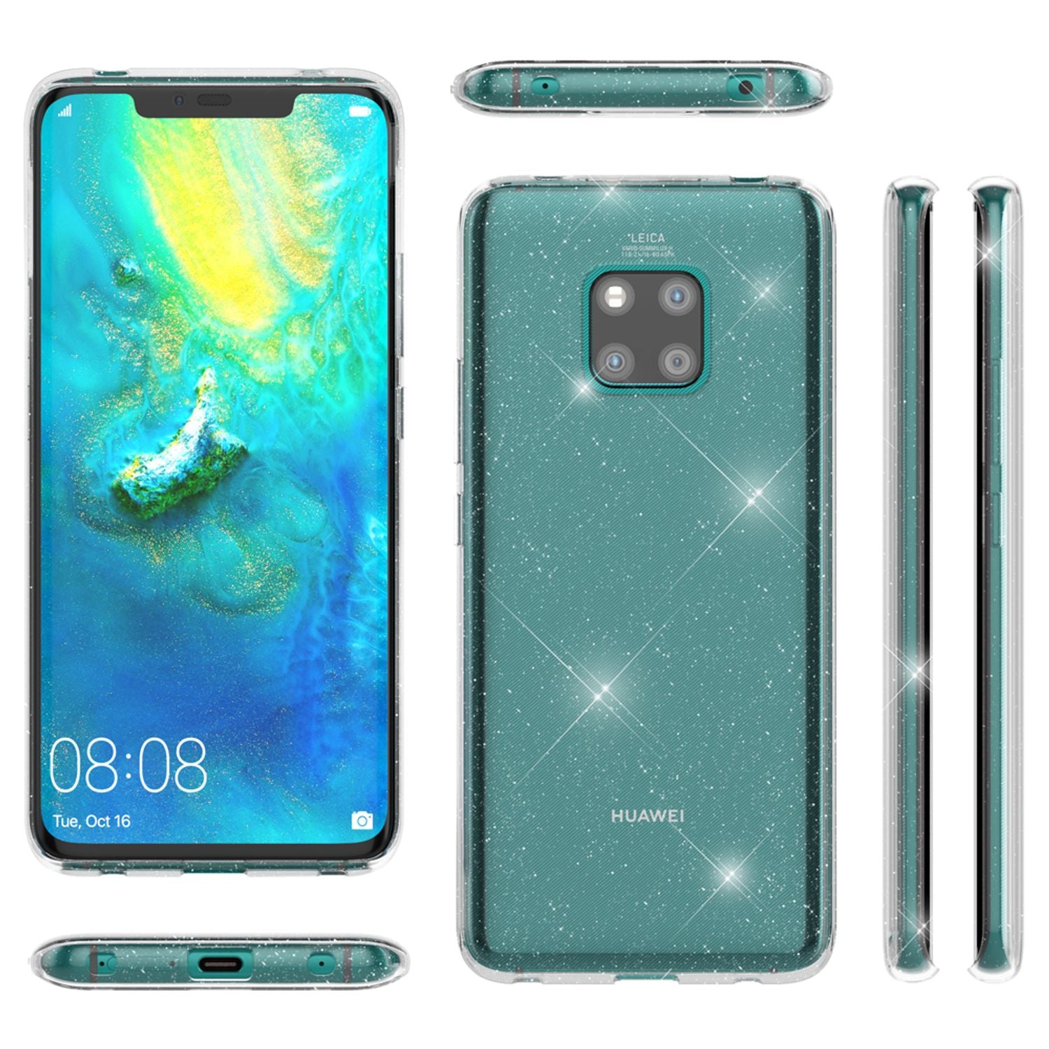 NALIA Glitter Hülle kompatibel mit Huawei Mate20 Pro, Glitzer Handyhülle Case Transparent NALIA Transparente Hülle