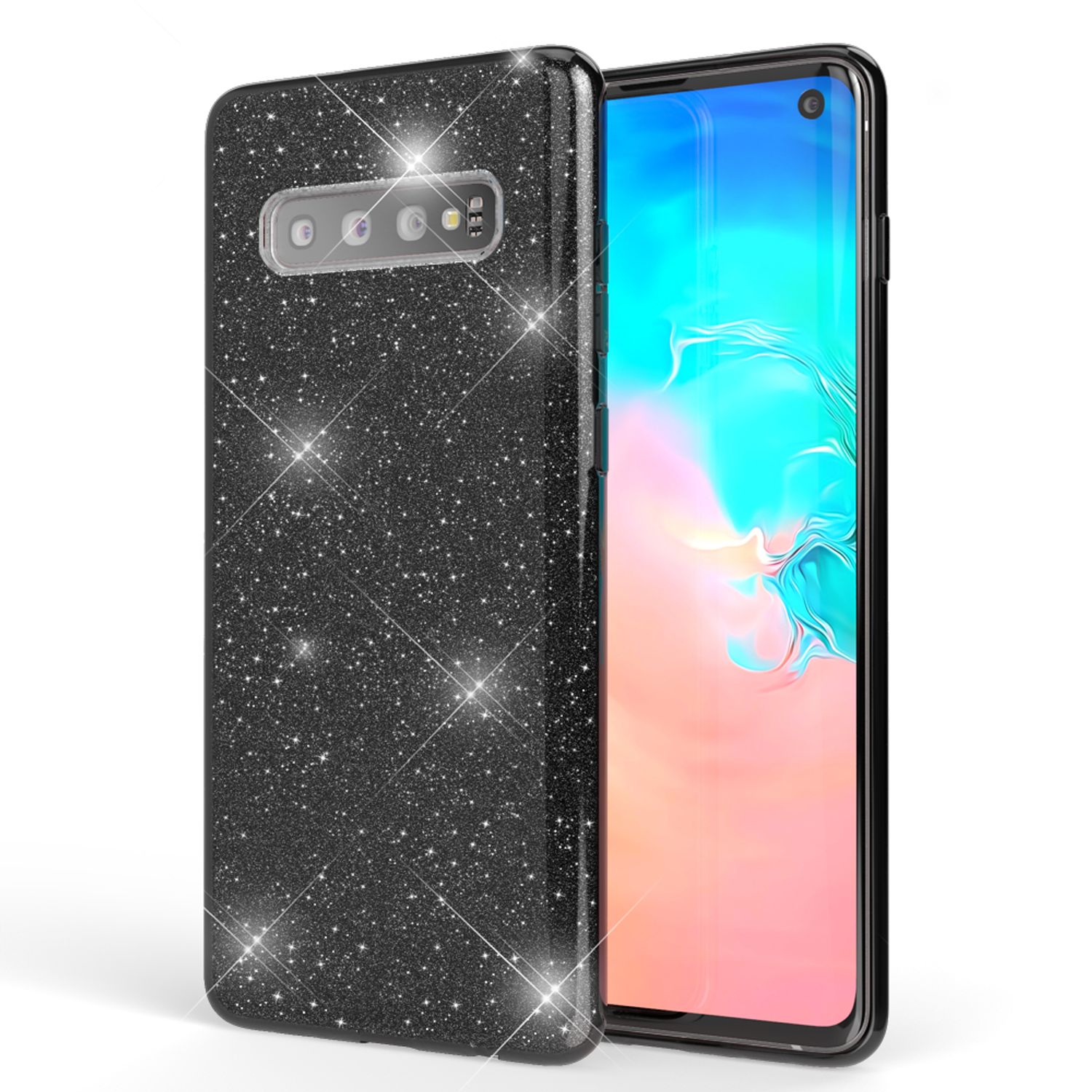 NALIA Hülle kompatibel mit Samsung Galaxy S10, Glitzer Slim Case Back Cover Etui Schwarz NALIA Protective Hülle