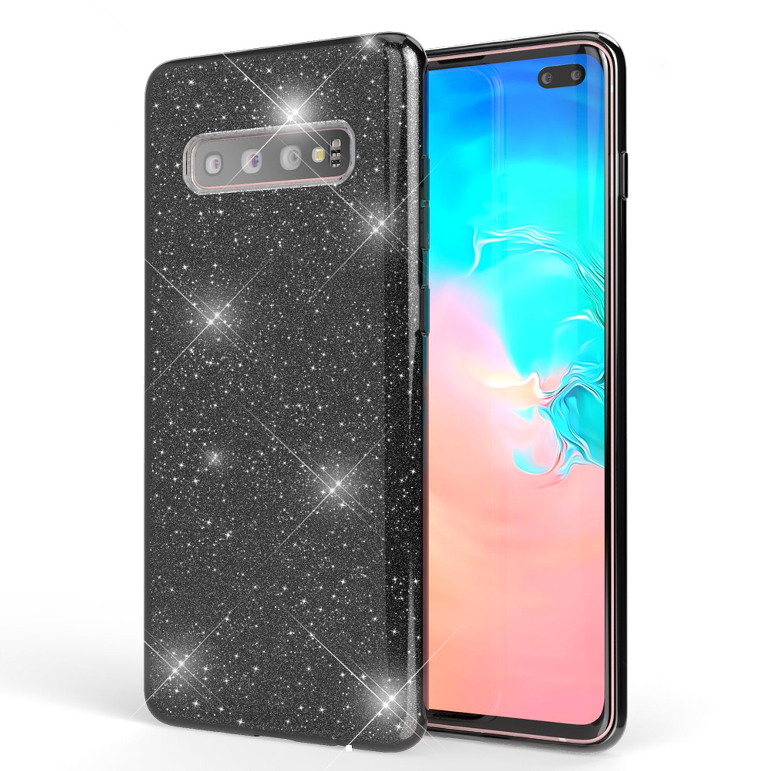 NALIA Hülle kompatibel mit Samsung Galaxy S10 Plus, Glitzer Handy Hülle Cover Schwarz NALIA Protective Hülle