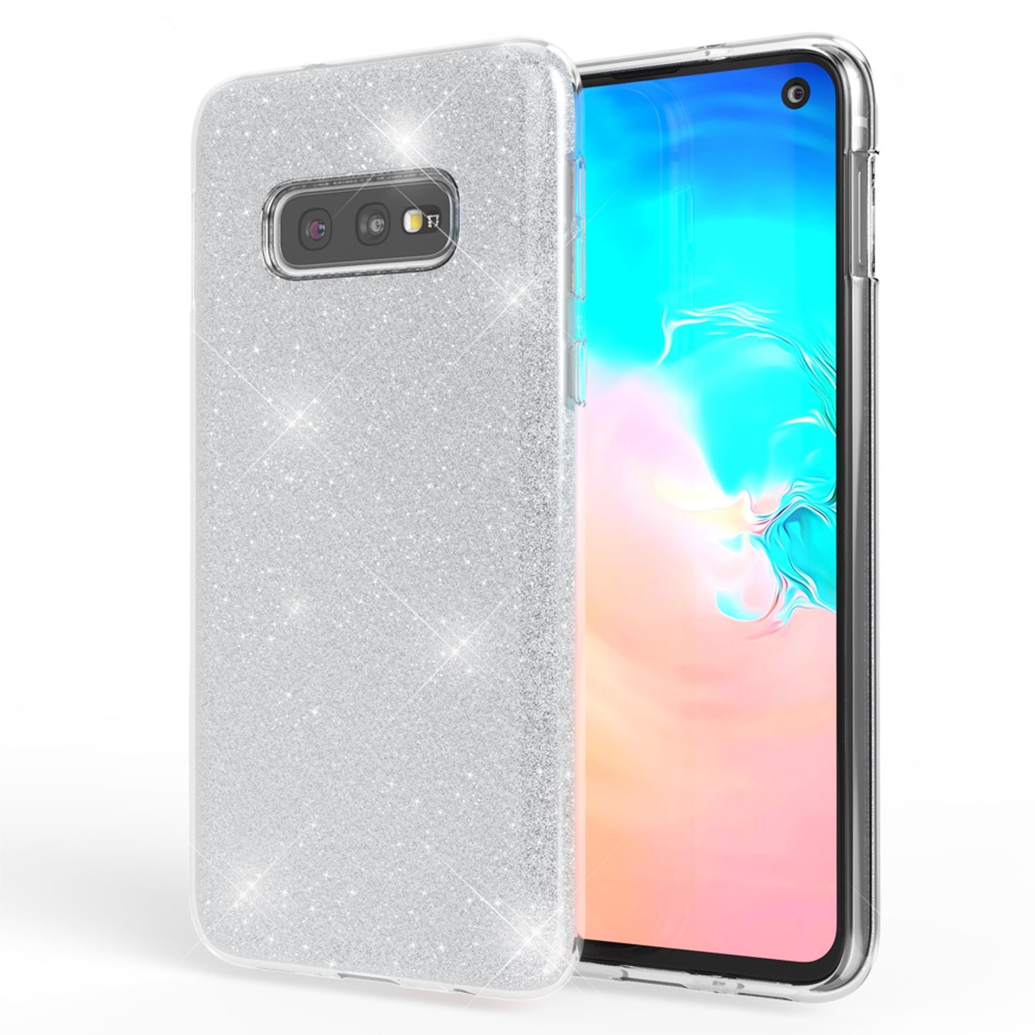 NALIA Hülle kompatibel mit Samsung Galaxy S10e, Glitzer Handy Hülle Back Cover Silber NALIA Protective Hülle