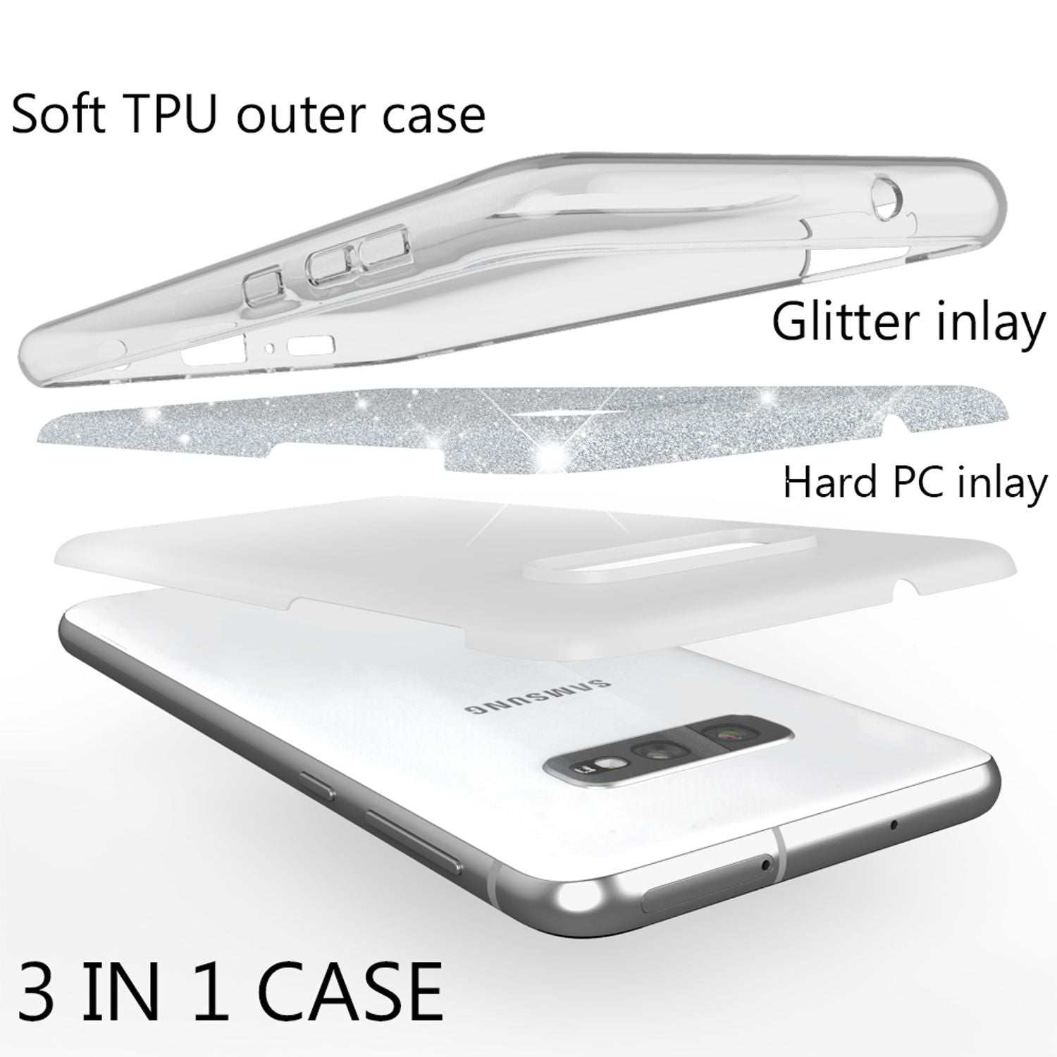 NALIA Hülle kompatibel mit Samsung Galaxy S10e, Glitzer Handy Hülle Back Cover Silber NALIA Protective Hülle
