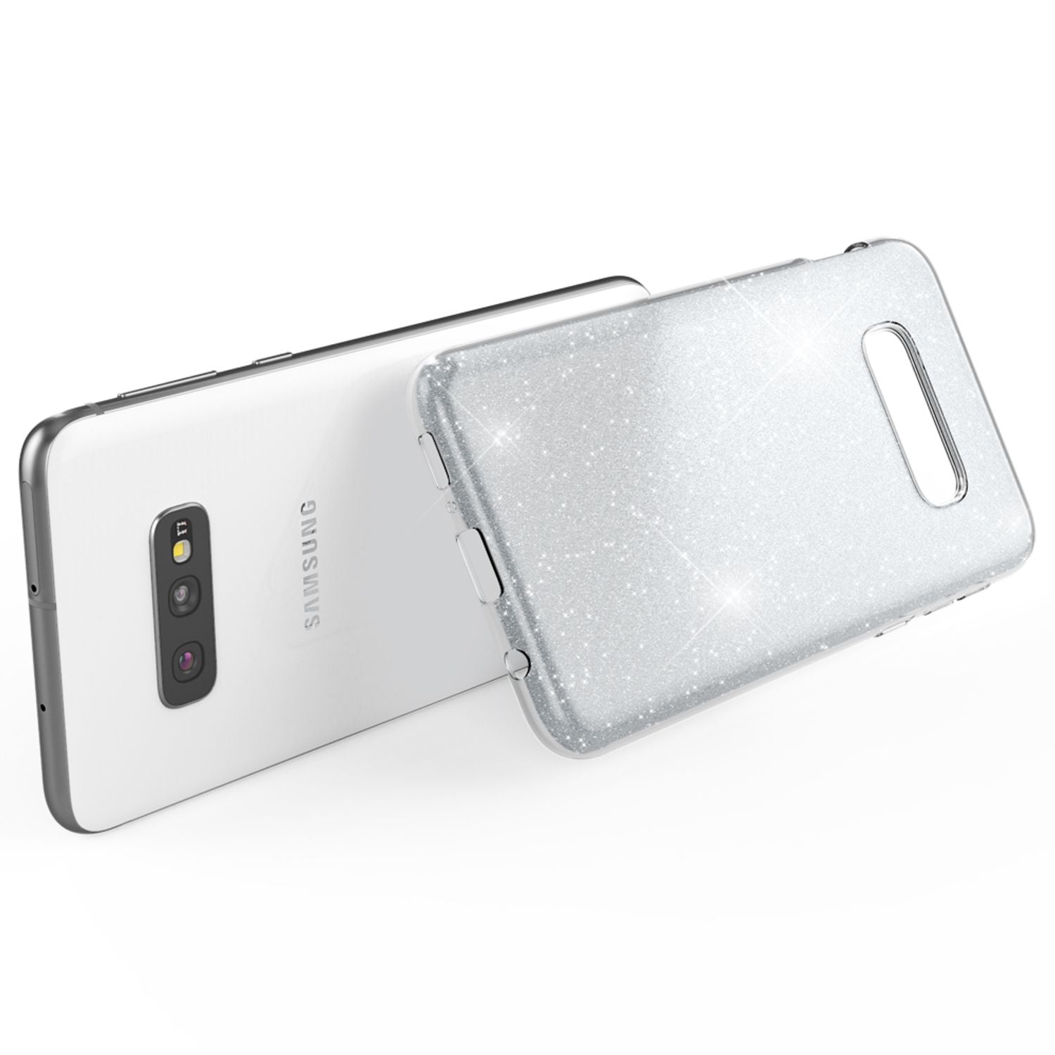 NALIA Hülle kompatibel mit Samsung Galaxy S10e, Glitzer Handy Hülle Back Cover Silber NALIA Protective Hülle