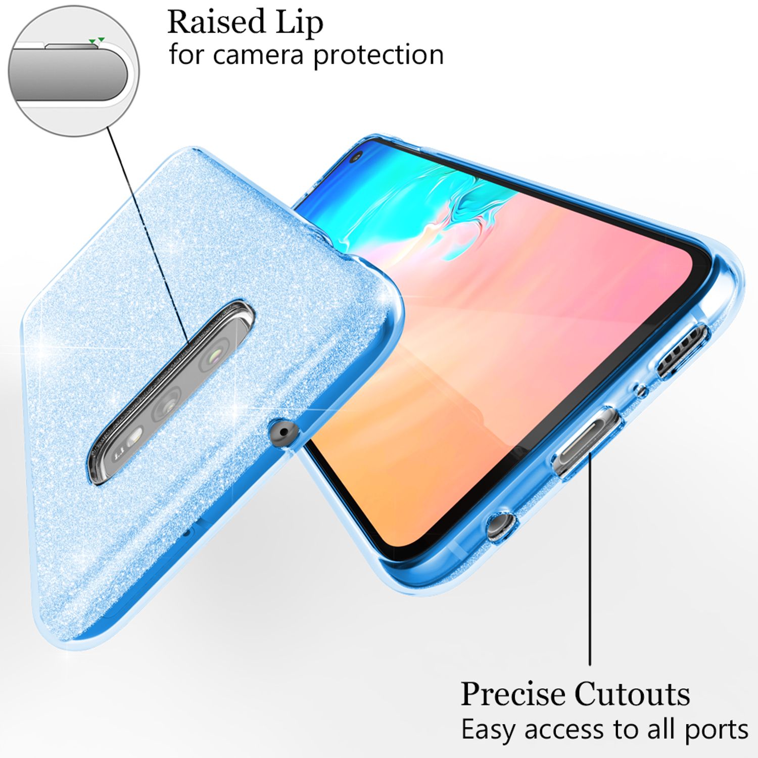 NALIA Hülle kompatibel mit Samsung Galaxy S10e, Glitzer Handy Hülle Back Cover Türkis NALIA Protective Hülle