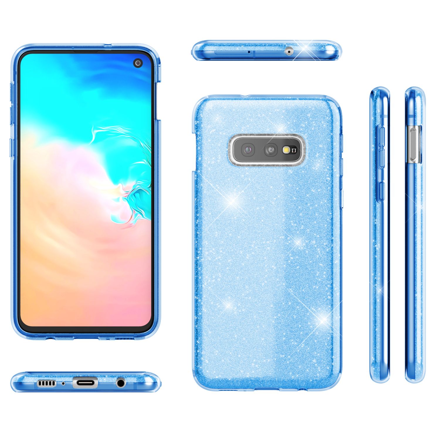 NALIA Hülle kompatibel mit Samsung Galaxy S10e, Glitzer Handy Hülle Back Cover Silber NALIA Protective Hülle