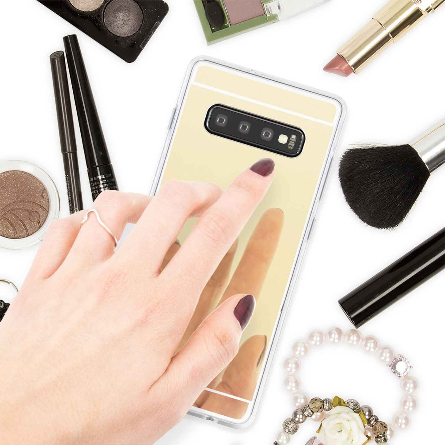 NALIA Spiegel Hülle für Samsung Galaxy S10, Slim Handyhülle Mirror Silikon Case Gold NALIA