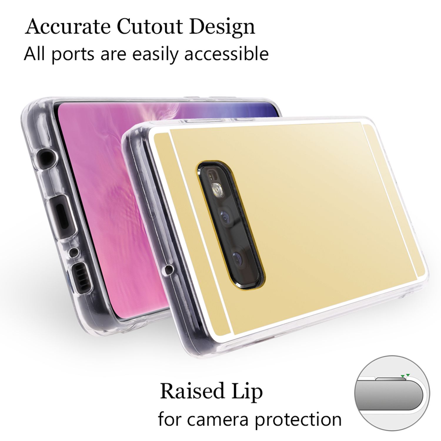 NALIA Spiegel Hülle für Samsung Galaxy S10e, Slim Handyhülle Mirror Case Cover Gold NALIA