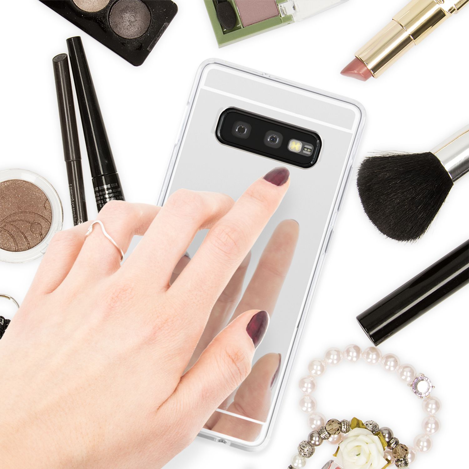 NALIA Spiegel Hülle für Samsung Galaxy S10e, Slim Handyhülle Mirror Case Cover Silber NALIA