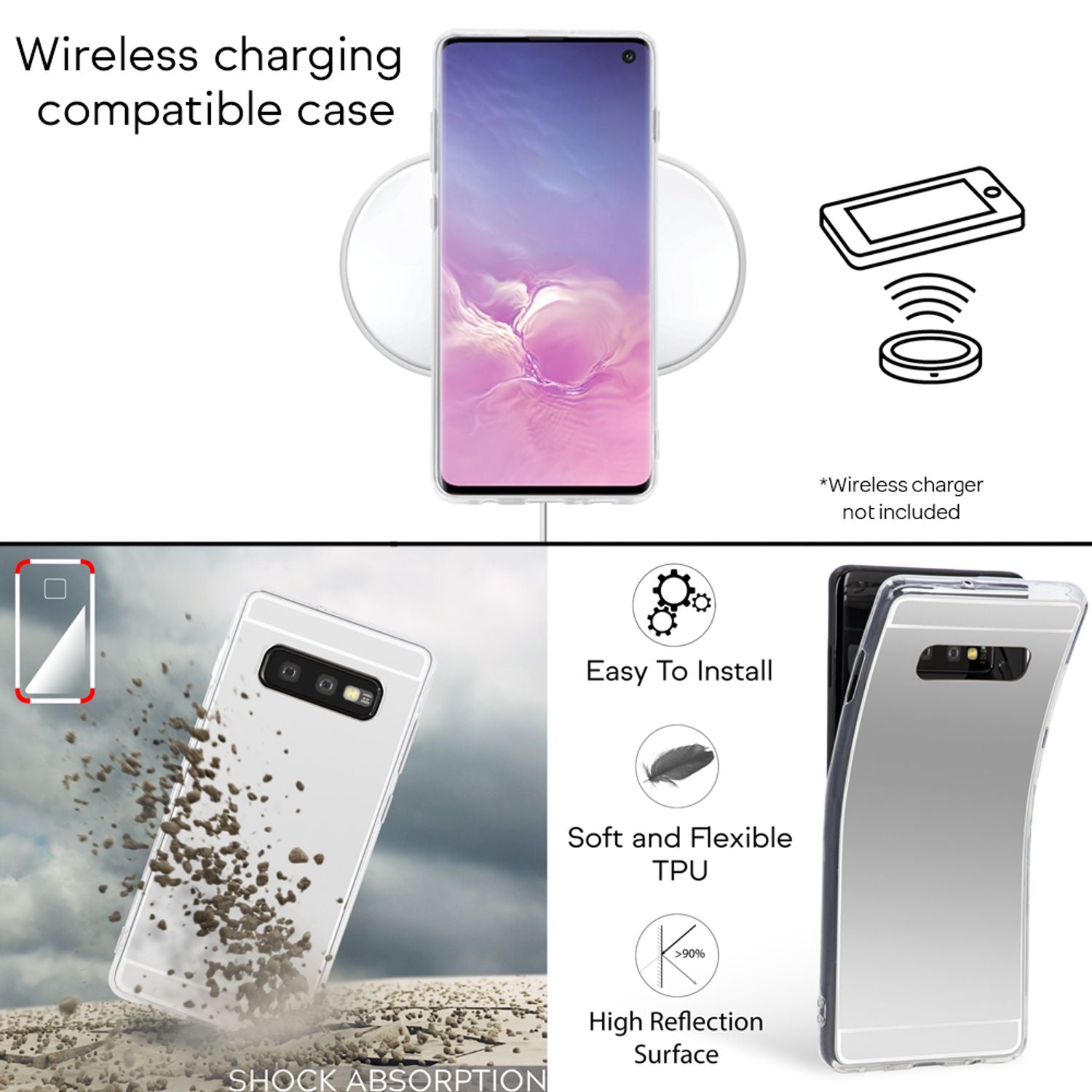 NALIA Spiegel Hülle für Samsung Galaxy S10e, Slim Handyhülle Mirror Case Cover Silber NALIA