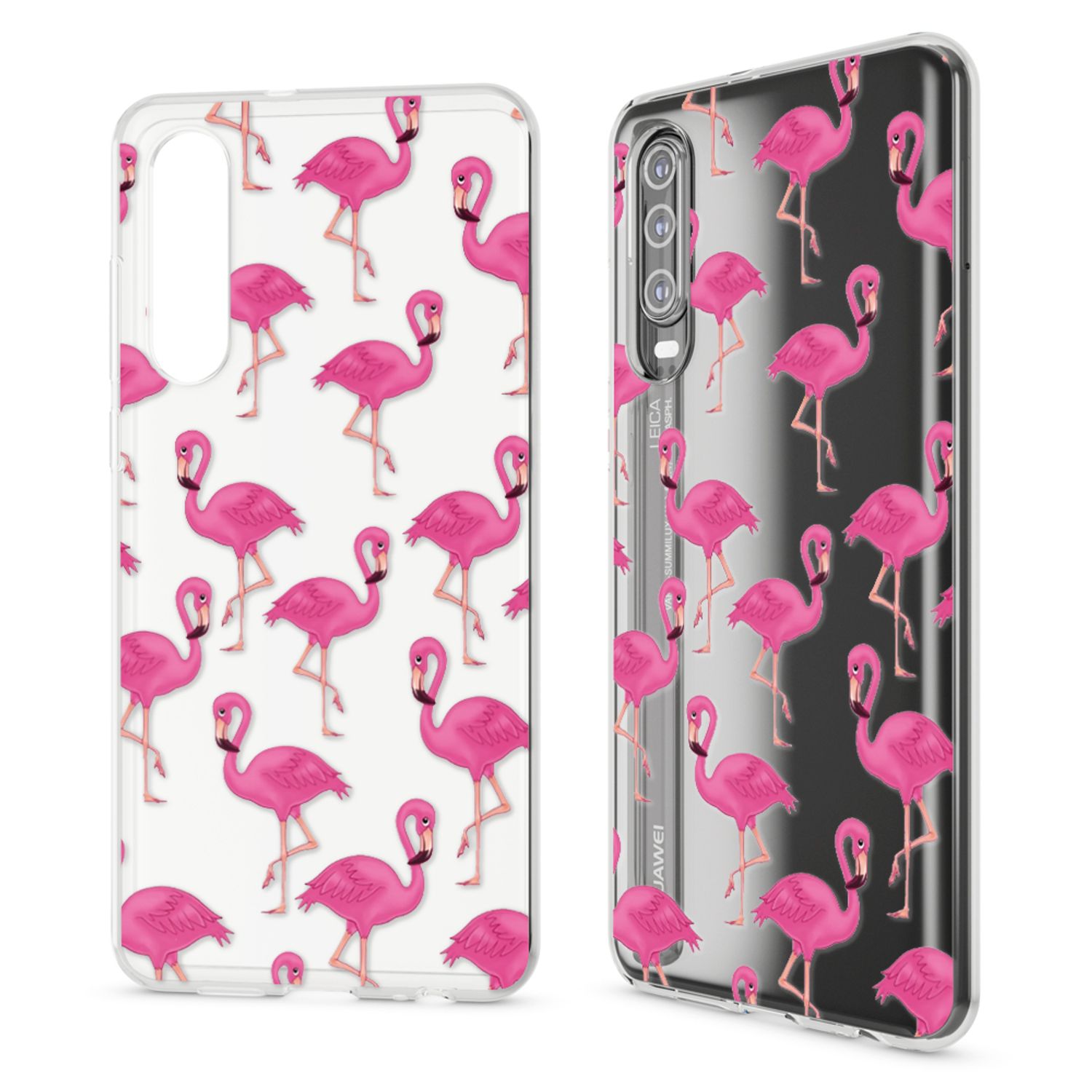 NALIA Hülle für Huawei P30, Motiv Handyhülle Slim Silikon Case Cover Schutzhülle Flamingo Green NALIA