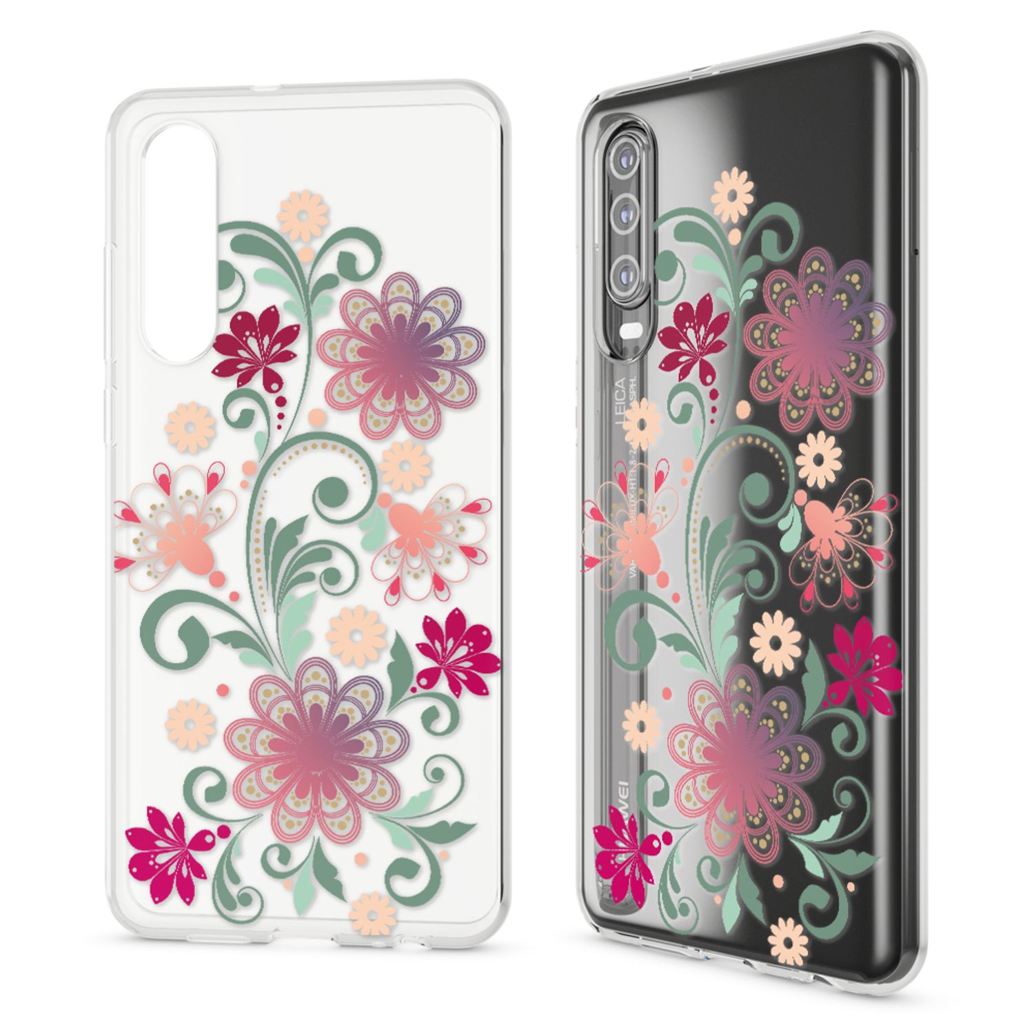 NALIA Hülle für Huawei P30, Motiv Handyhülle Slim Silikon Case Cover Schutzhülle Red Mandala NALIA