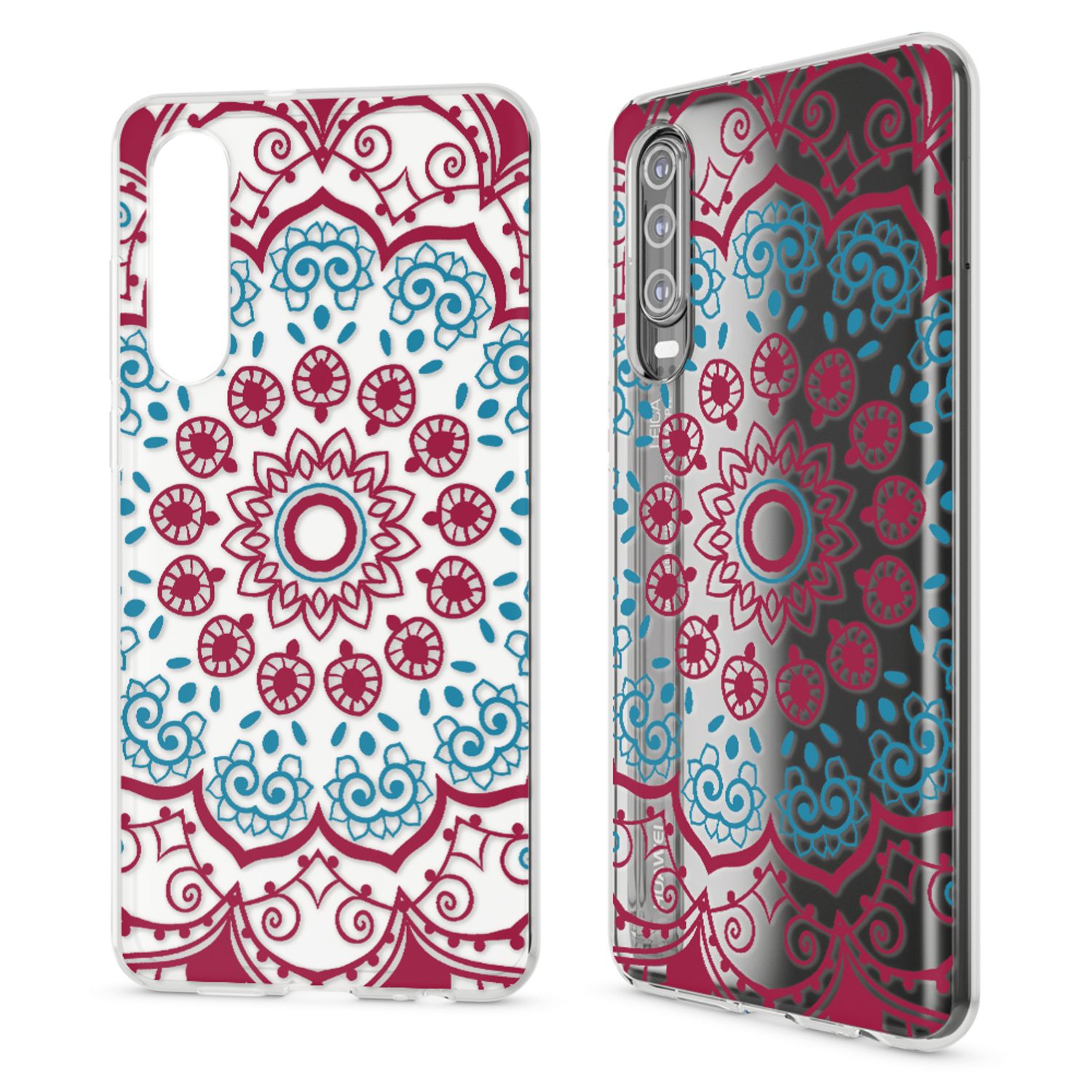 NALIA Hülle für Huawei P30, Motiv Handyhülle Slim Silikon Case Cover Schutzhülle Red Mandala NALIA