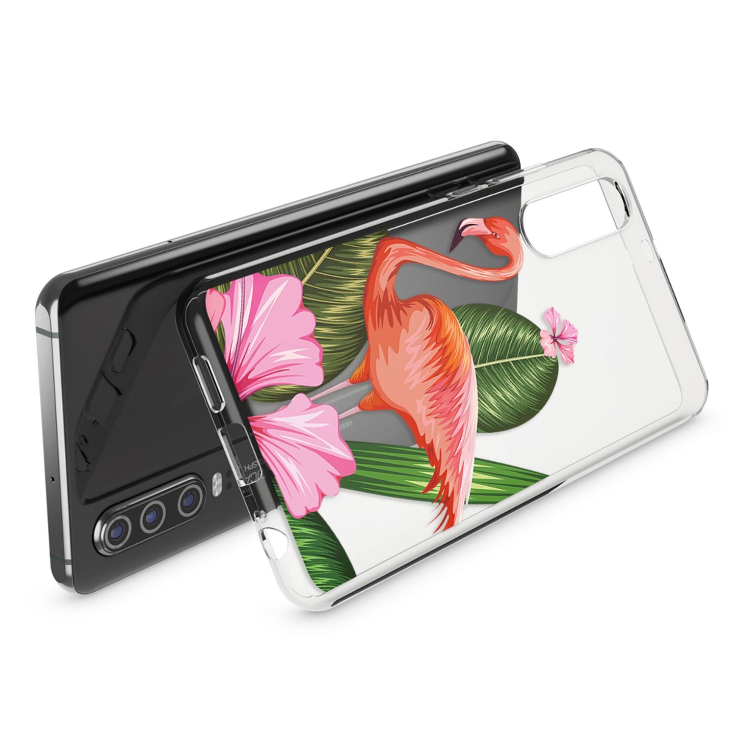 NALIA Hülle für Huawei P30, Motiv Handyhülle Slim Silikon Case Cover Schutzhülle Flamingo Green NALIA