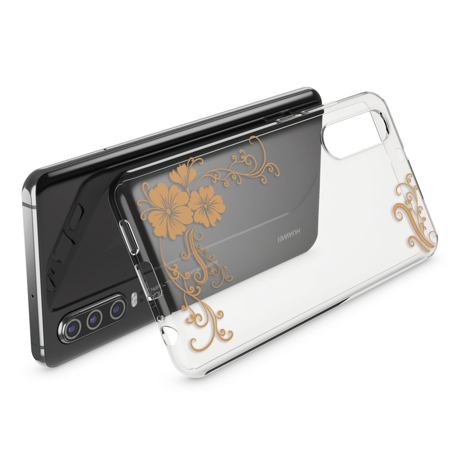 NALIA Hülle für Huawei P30, Motiv Handyhülle Slim Silikon Case Cover Schutzhülle Golden Flowers NALIA