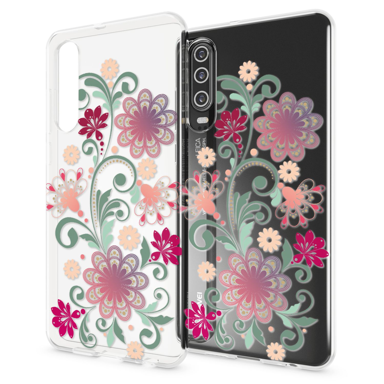 NALIA Hülle für Huawei P30, Motiv Handyhülle Slim Silikon Case Cover Schutzhülle Red Mandala NALIA