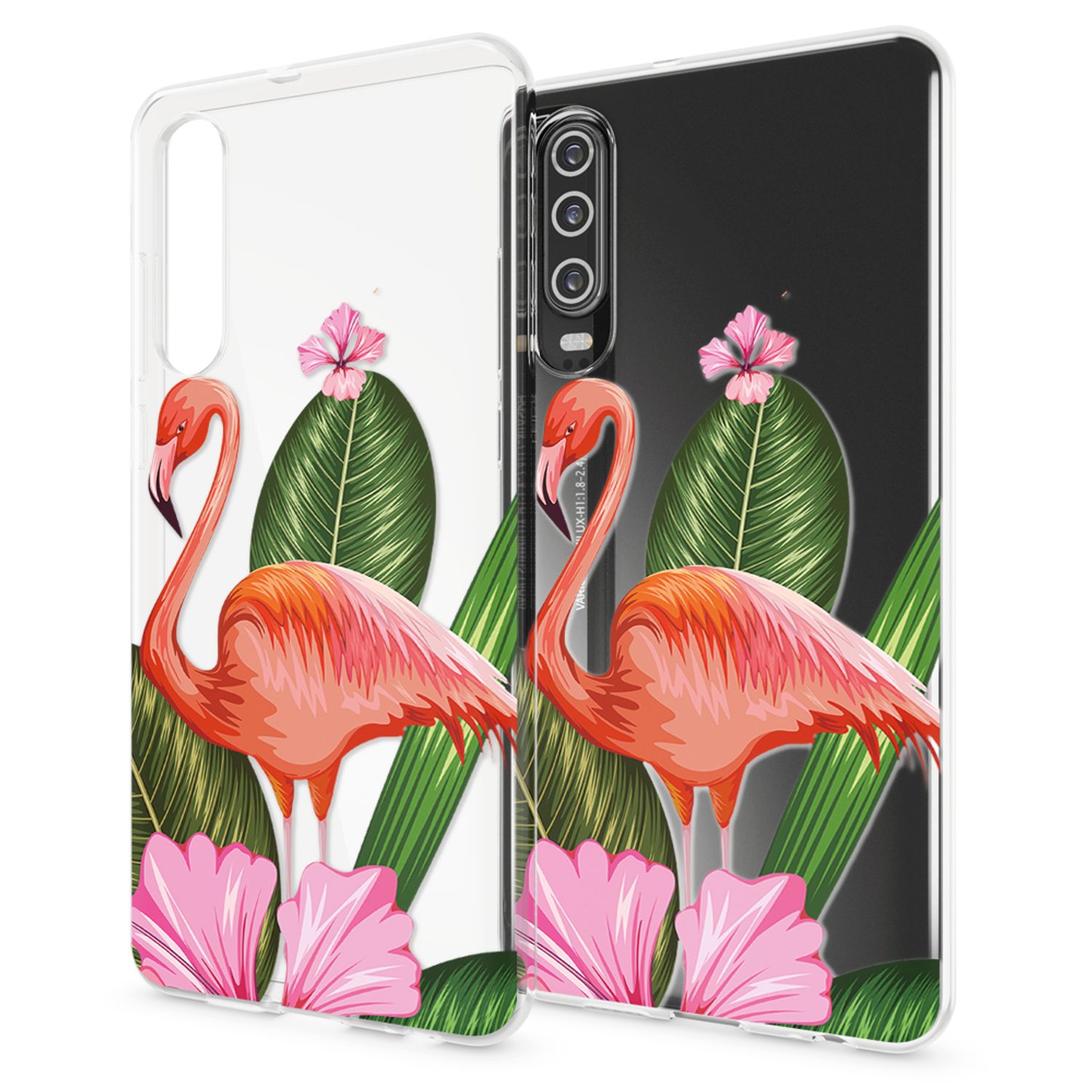 NALIA Hülle für Huawei P30, Motiv Handyhülle Slim Silikon Case Cover Schutzhülle Flamingo Green NALIA