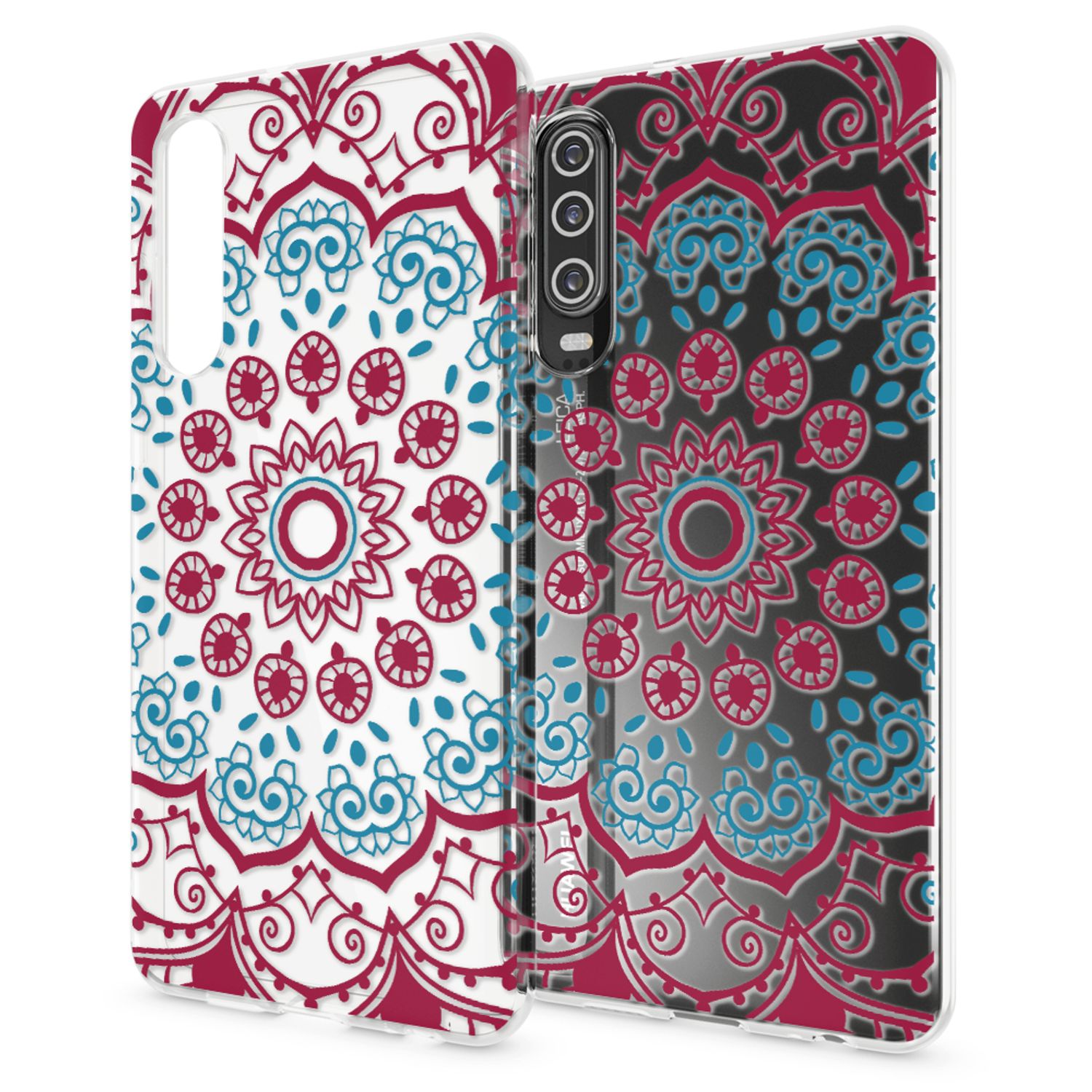 NALIA Hülle für Huawei P30, Motiv Handyhülle Slim Silikon Case Cover Schutzhülle Red Mandala NALIA