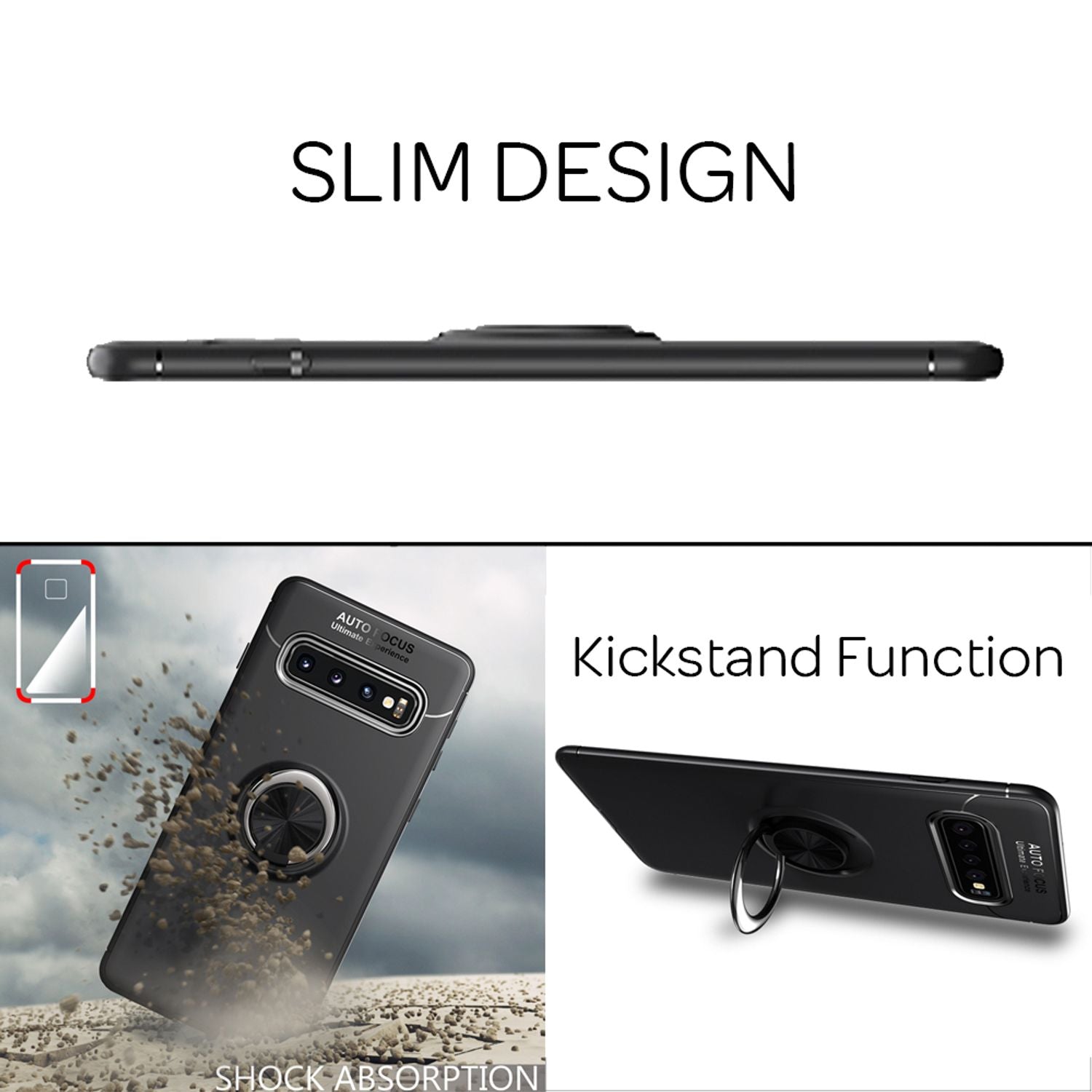 NALIA Ring Hülle für Samsung Galaxy S10 für KFZ Halterung, Cover Etui Ständer Schwarz NALIA Protective Hülle