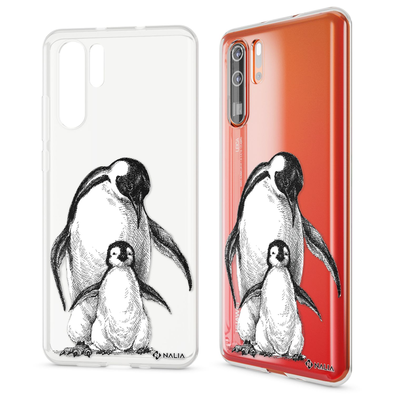 NALIA Hülle für Huawei P30 Pro, Motiv Handyhülle Slim Silikon Case Crystal Cover Pinguine NALIA