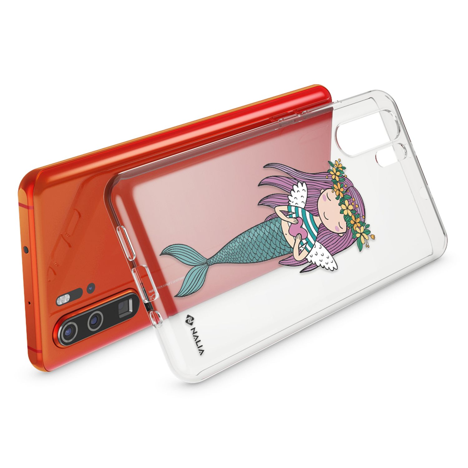 NALIA Hülle für Huawei P30 Pro, Motiv Handyhülle Slim Silikon Case Crystal Cover Meerjungfrau Grün NALIA